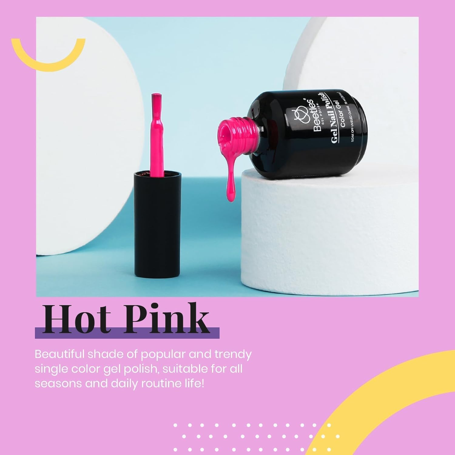 Beetles Hot Pink Gel Nail Polish 1Pcs 15ml Neon Pink Gel Nail Polish Bright Color Soak Off Uv LED Nail Lamp for Women DIY Manicure Gifts for Mom - Image 2