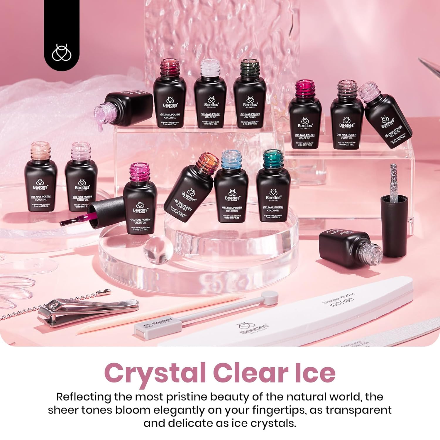 Beetles Jelly Gel Nail Polish Set, 53PCS 36 Colors Jelly Pink Milky White Red Black Blue Green Silver Cat Eye Base Glitter Glossy Matte Top Coat Crystal Ice Collection French Nails Gift for Women - Image 7