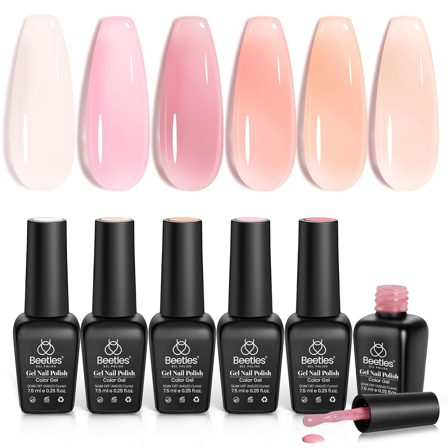 Beetles Jelly Gel Nail Polish Set - 6 Colors Milky Pink Nude Pink Sheer Gel Nail Kit Transparent Effect Summer Gel Soak Off UV Ballet Dress DIY Manicure French Nail Art Gifts for Women