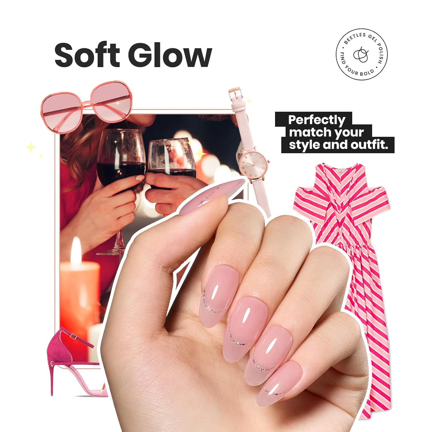 Beetles Jelly Nail Polish Set, 6 Colors Sheer Pink Nail Polish Long Lasting & Quick Dry Clear Jelly for Women, Pink Nail Strengthener Polish for Salon DIY Manicure Set - Image 4