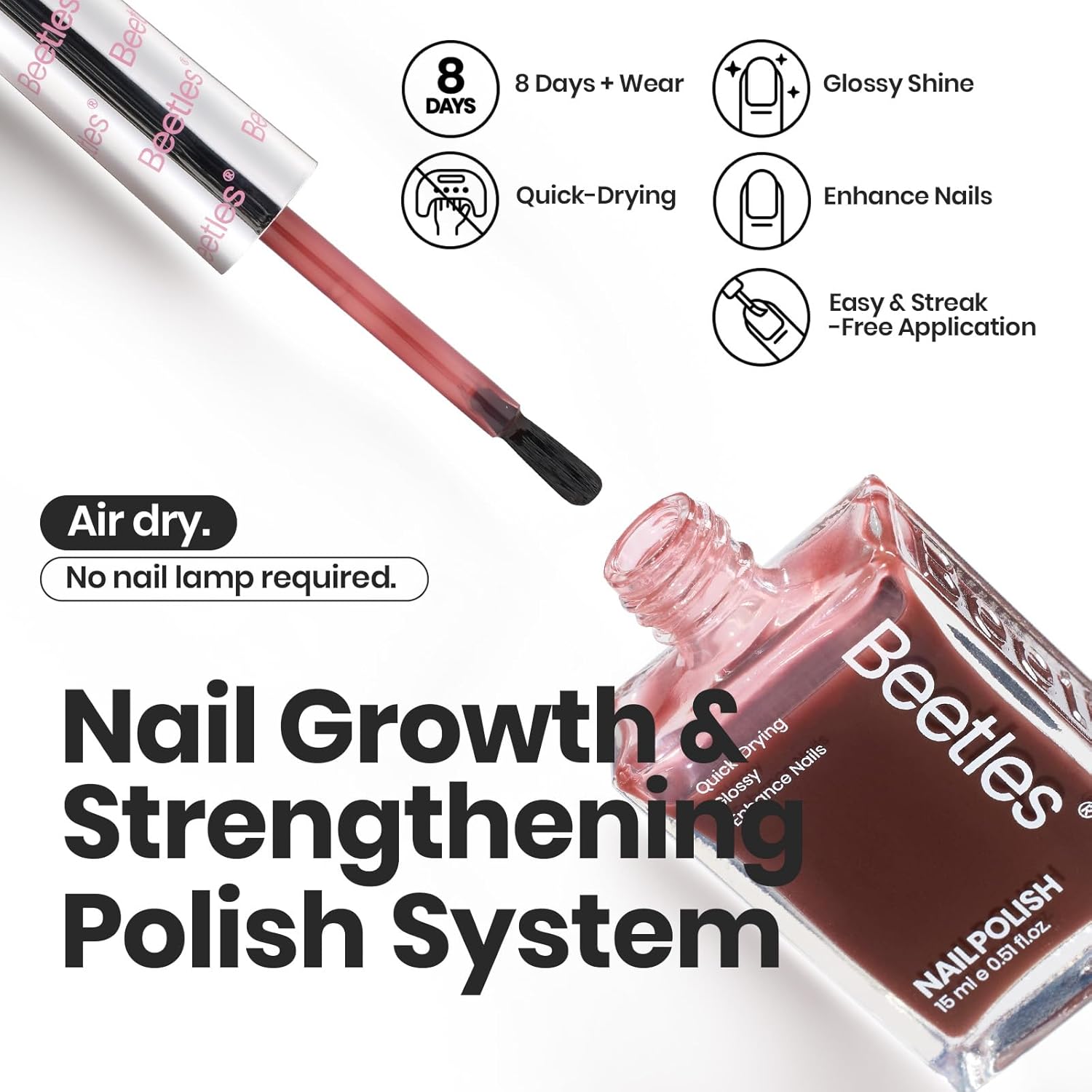 Beetles Jelly Nail Polish Set, 6 Colors Sheer Pink Nail Polish Long Lasting & Quick Dry Clear Jelly for Women, Pink Nail Strengthener Polish for Salon DIY Manicure Set - Image 2