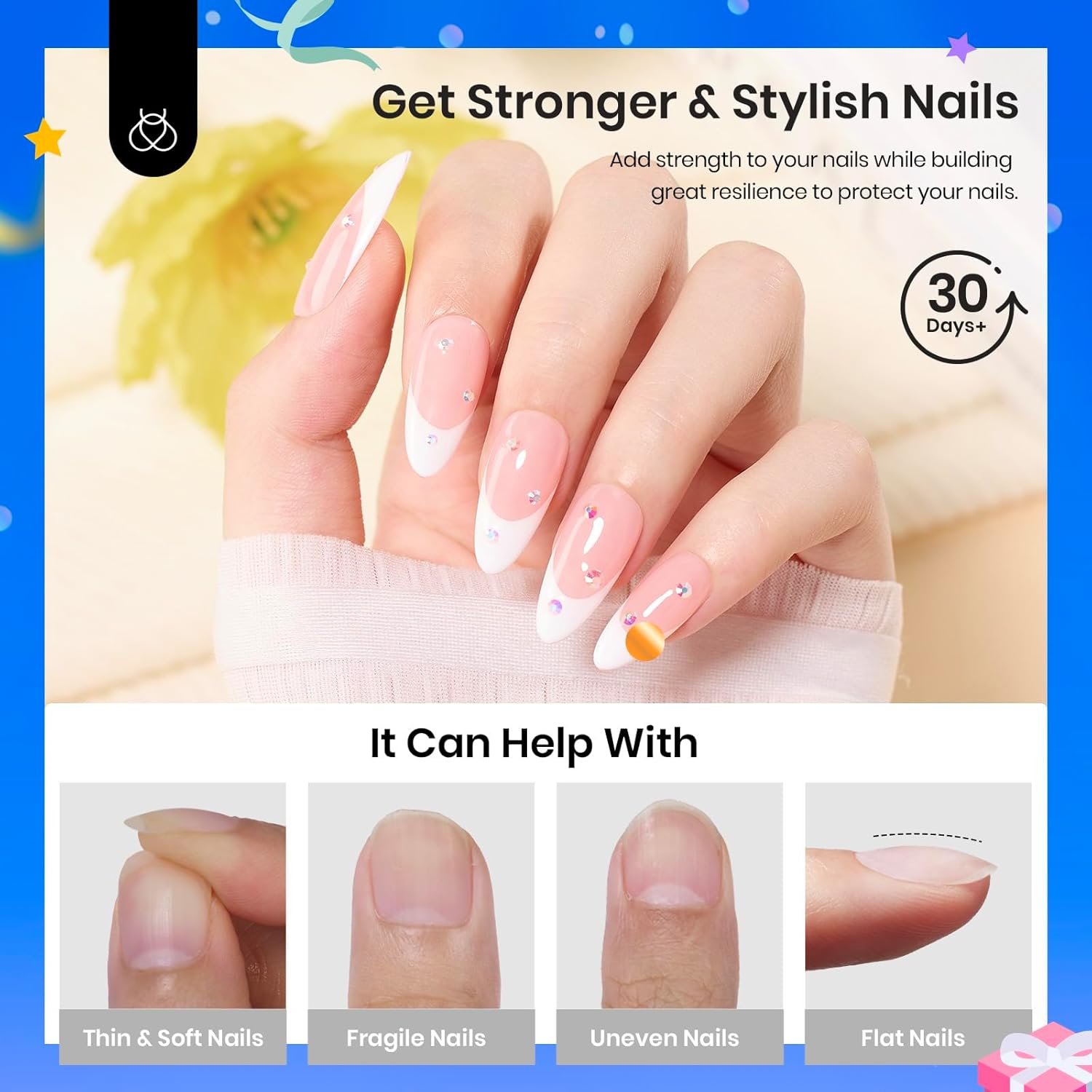 Beetles Low Heat Builder Nail Gel 0.51 OZ 7 in 1 Clear Strengthener Gel for Weak & Thin Nails Building Nail Apex & Extension with Detachable Liner Nail Brush for Beginners & DIY Salon Manicure - Image 5