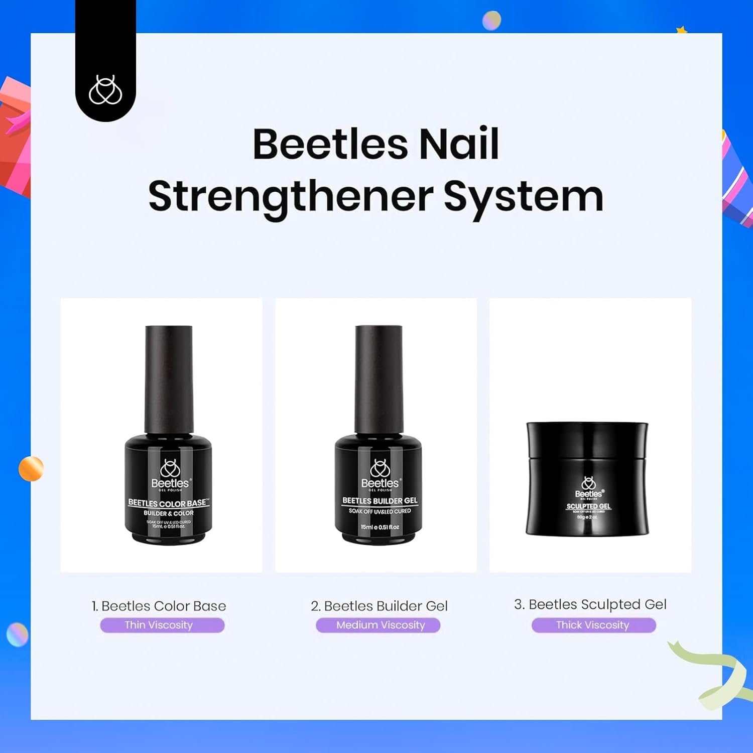 Beetles Low Heat Builder Nail Gel 0.51 OZ 7 in 1 Clear Strengthener Gel for Weak & Thin Nails Building Nail Apex & Extension with Detachable Liner Nail Brush for Beginners & DIY Salon Manicure - Image 7