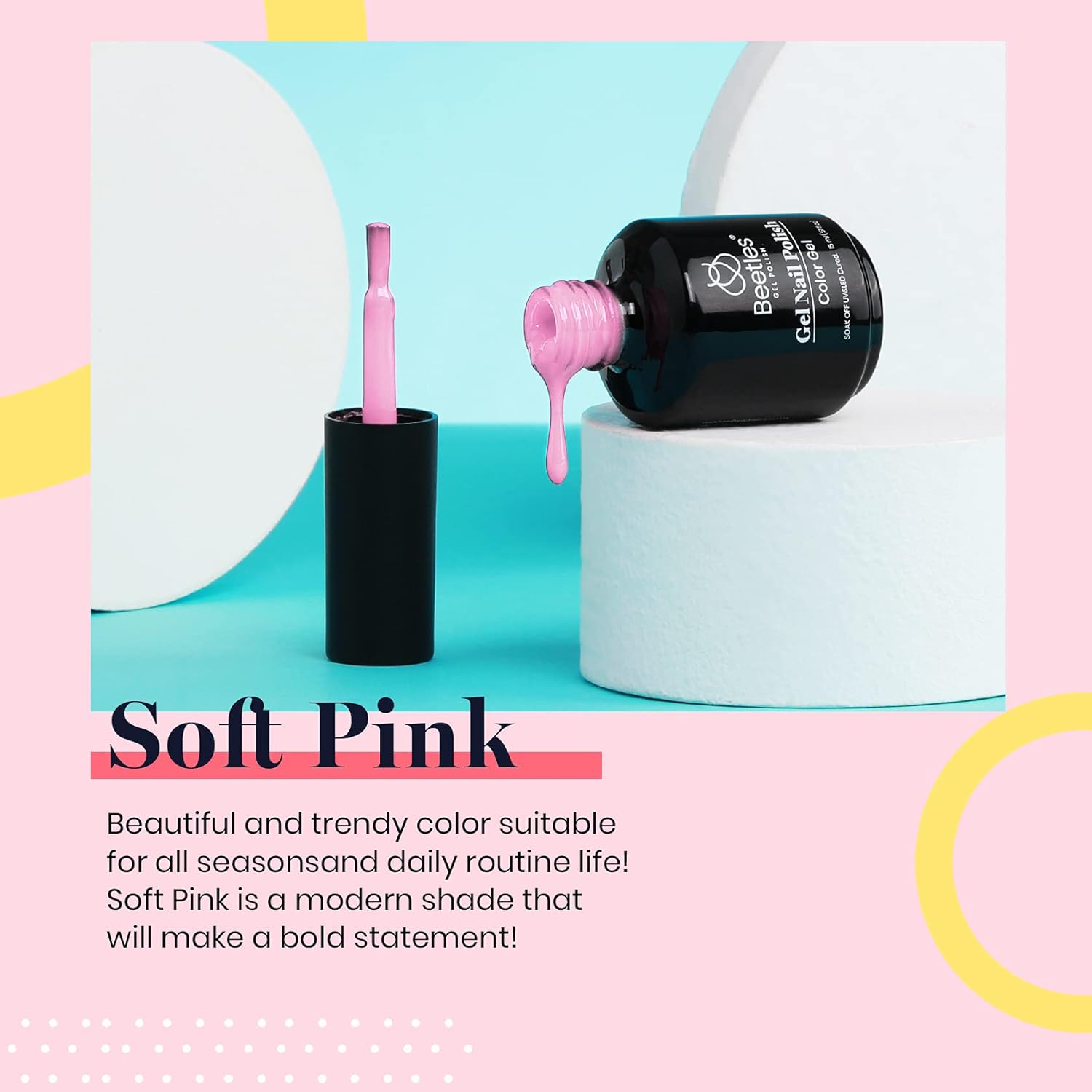 Beetles Neon Pink Gel Nail Polish 15ml Bright Summer Gel Nail Polish Bubble Baby Pink Color Soak Off Uv LED Nail Lamp Nail Art Manicure Salon DIY Home Gifts for Mom - Image 2
