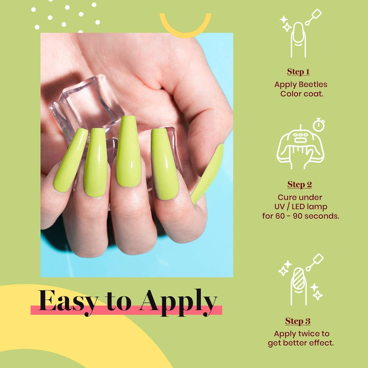 Beetles Neon Yellow Gel Nail Polish, Bright Yellow Lala Lime Color Neon Gel Polish Soak Off Uv Led Nail Lamp Gifts for Women -Size: 15 ml/Each - Image 6