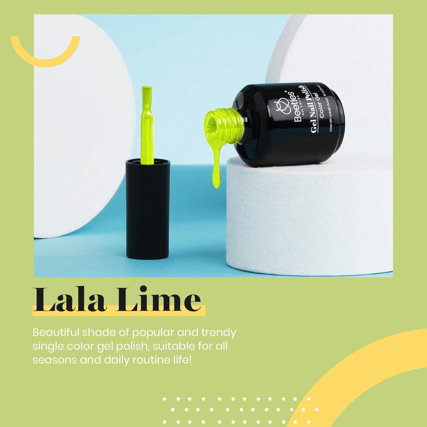 Beetles Neon Yellow Gel Nail Polish, Bright Yellow Lala Lime Color Neon Gel Polish Soak Off Uv Led Nail Lamp Gifts for Women -Size: 15 ml/Each - Image 2