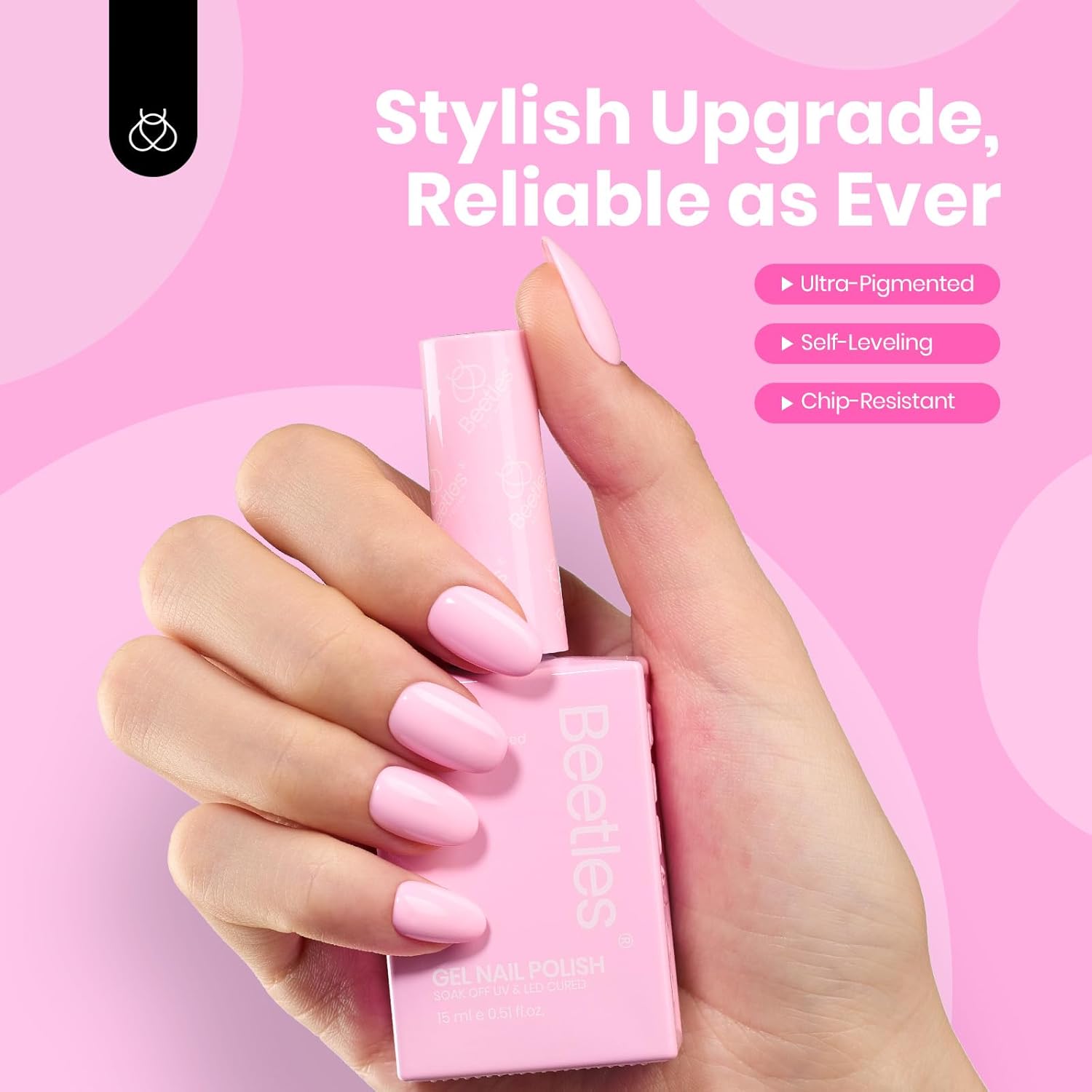 Beetles Pink Gel Nail Polish 15ml, Baby Pink Soak Off UV LED Gel Polish High Gloss for Manicure Art for Salon DIY Colorful Bottle Rosy Glow - Image 7