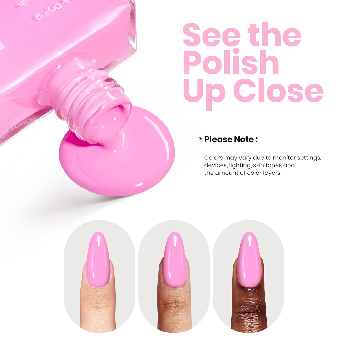 Beetles Pink Nail Polish 1Pcs 15ml Hot Pink Color: Quick Drying & Long Lasting Bonbon Candy Nail Lacquer Art Effect for Salon-Quality Results Nail Art Design Gift for Women - Image 7