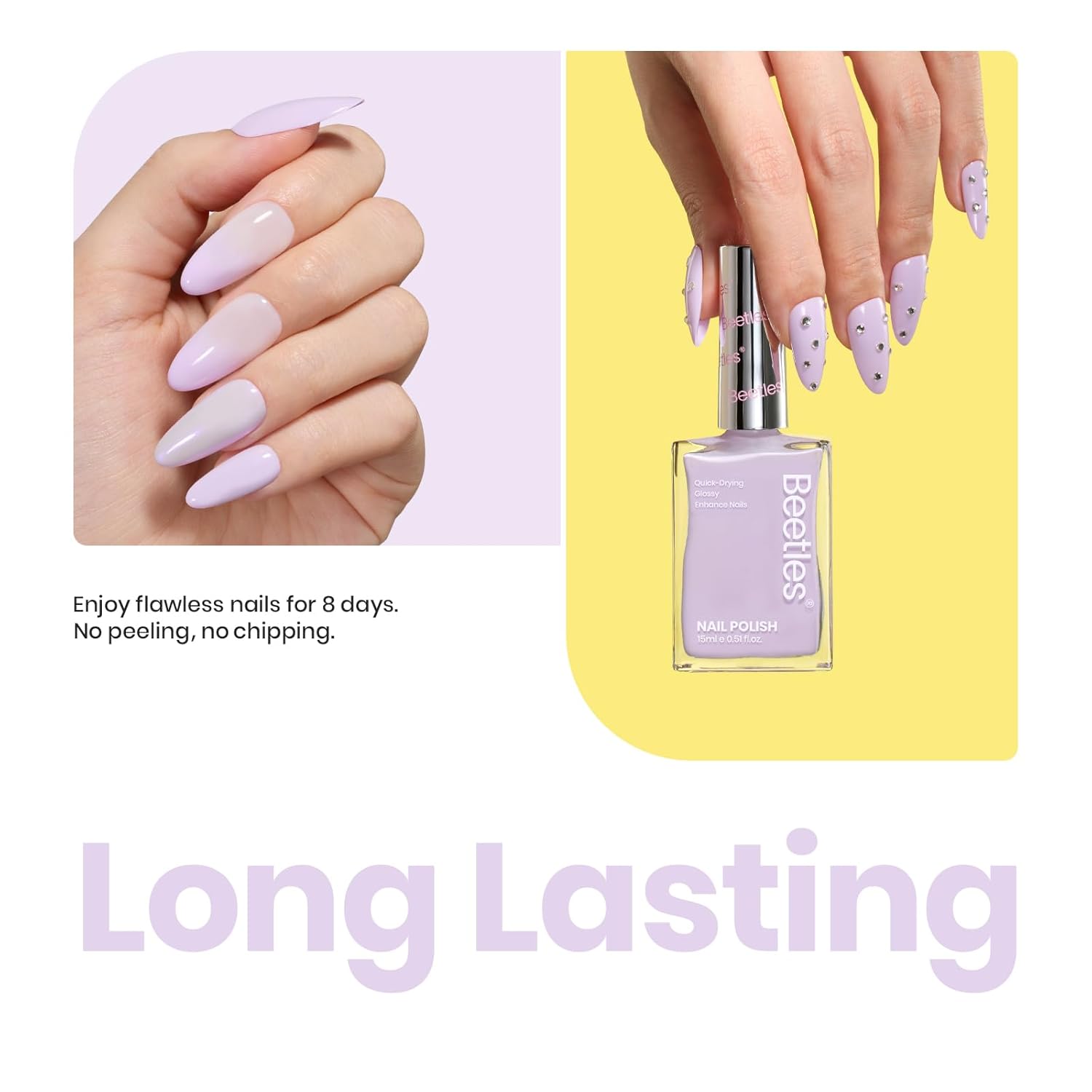 Beetles Purple Nail Polish 1Pcs 15ml -Light purple Romantic Lilac Fast Drying & Long Lasting Nail Polish for Nail Salon-Quality Results - Image 6