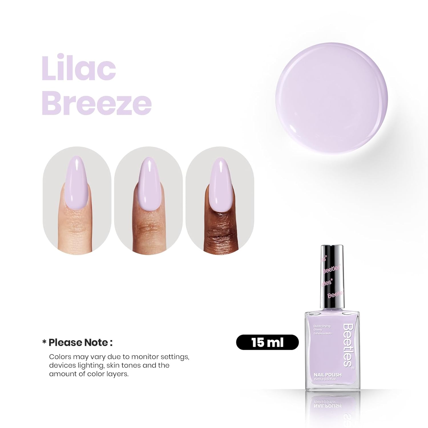Beetles Purple Nail Polish 1Pcs 15ml -Light purple Romantic Lilac Fast Drying & Long Lasting Nail Polish for Nail Salon-Quality Results - Image 3