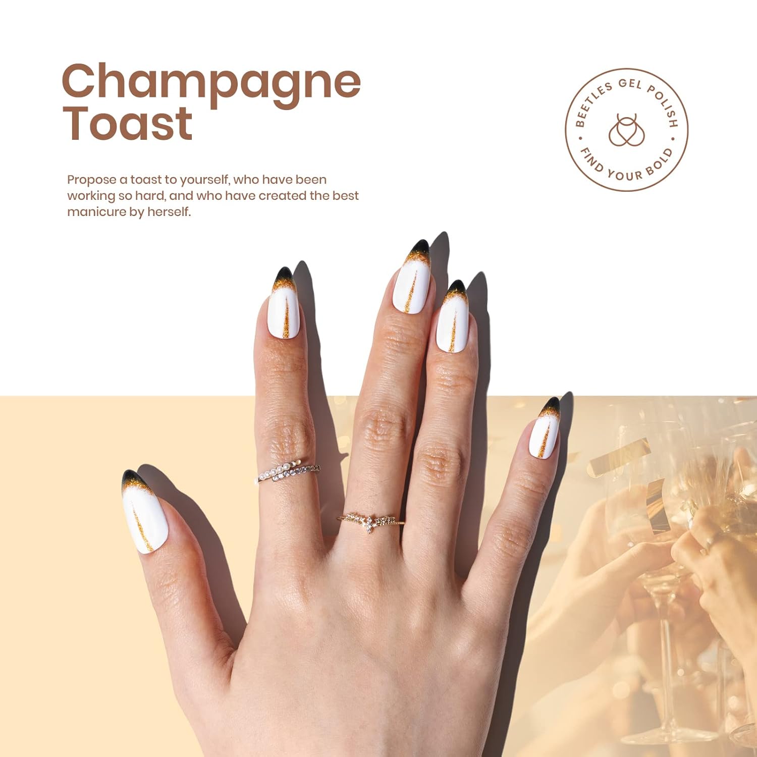 Beetles Shimmer Gel Nail Polish Set, 6 Colors Black White Polish Gel Silver Rose Gold Glitter Shimmer Nail Polish Soak Off Uv Lamp Nail Art Manicure Salon Gifts for Her Women - Image 6