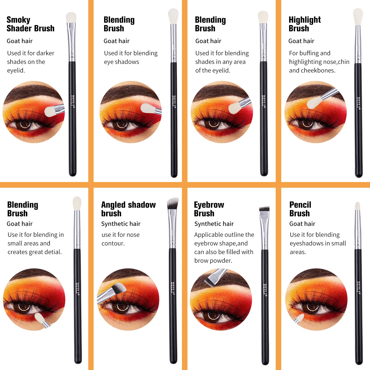 BEILI Eyeshadow Brush Set Professional Eye Blending Brushes for Lid Small Soft Eye Brushes 8pcs Natural Goat Hair Eye Makeup Brushes Set - Image 5