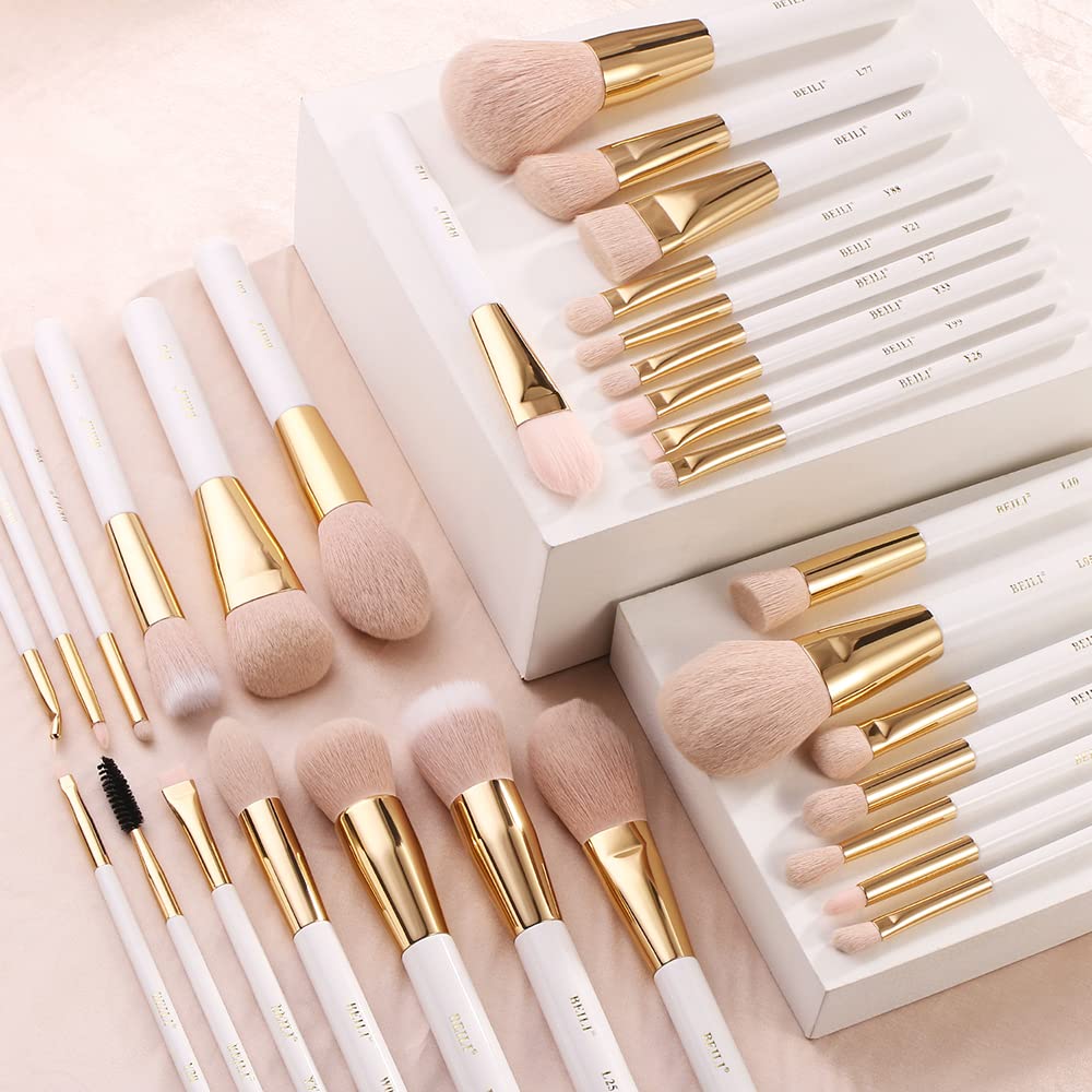 BEILI Makeup Brushes Set 30Pcs Professional Makeup Brush Premium Pink Vegan Synthetic Kabuki Foundation Blending Brush Face Powder Blush Concealers Eye Shadows Make Up Brush Set (White/Rose Golden) - Image 5