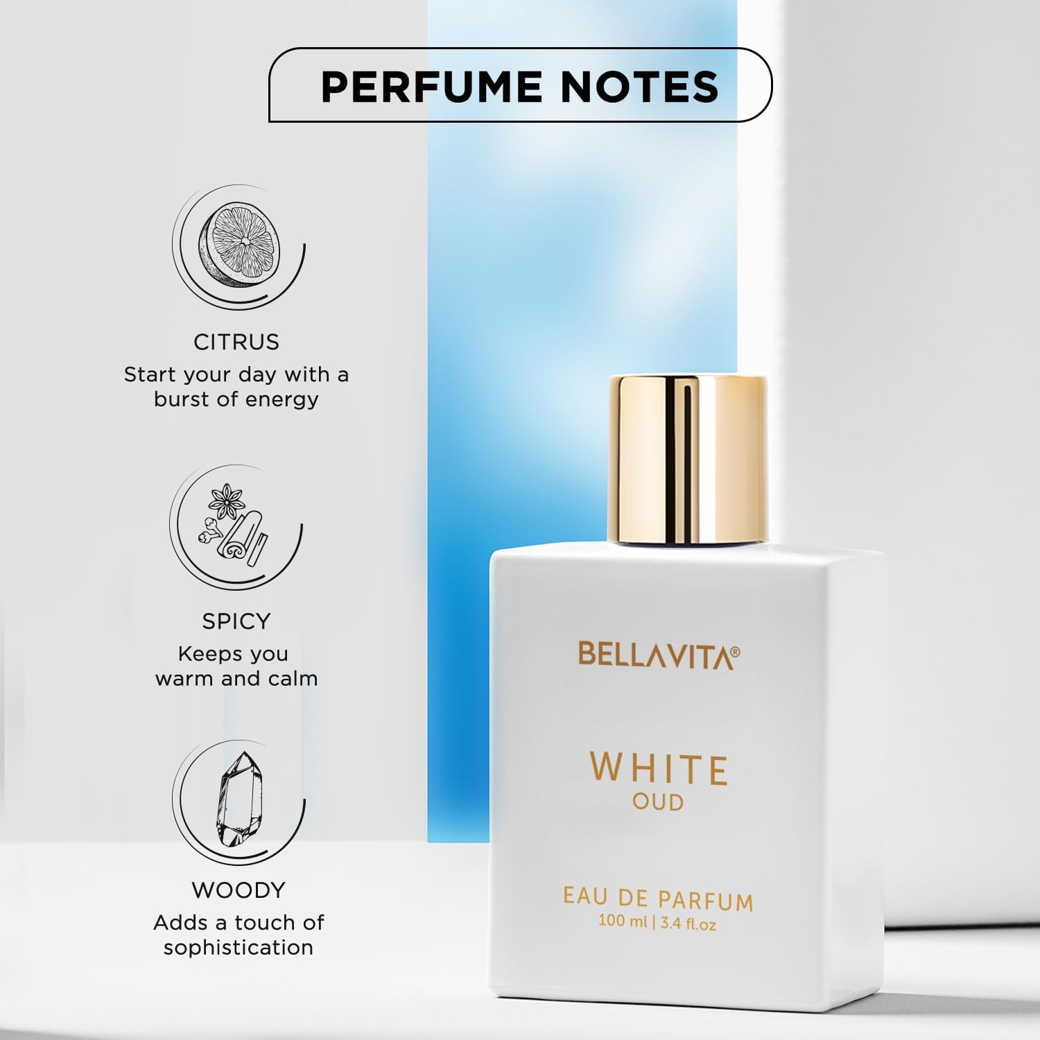BellaVita Luxury White OUD Unisex Perfume 100Ml | Premium Arabic Men and Women Perfumes | Notes of Artemisia, Musk, Oud Vetiver and Freesias | Exquisite Unisex Arabian Perfume for Women & Men - Image 3