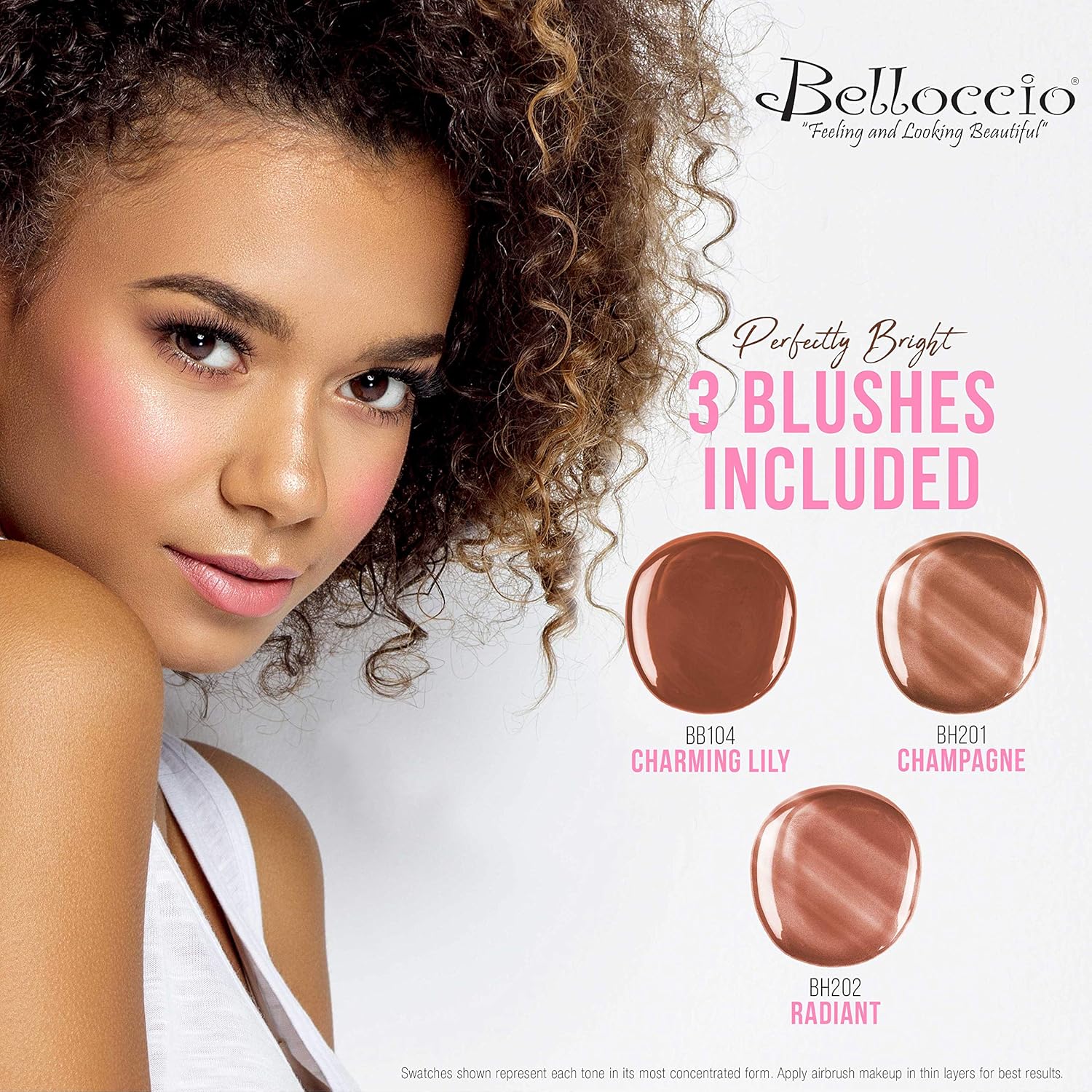 Belloccio Professional Beauty Airbrush Cosmetic Makeup System with 4 Medium Shades of Foundation in 1/4 Ounce Bottles - Kit Includes Blush, Bronzer and Highlighters - Image 6
