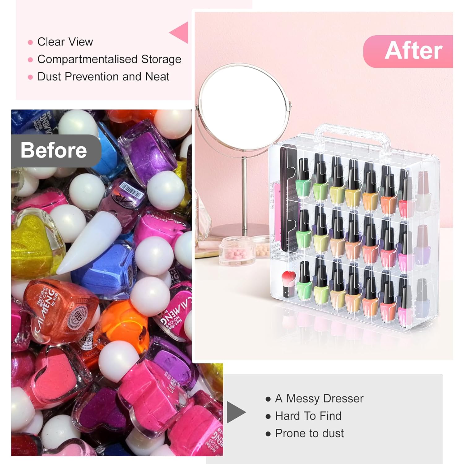 Beloving 48 Bottle Transparent Adjustable Nail Polish Holder Storage Case - Image 4