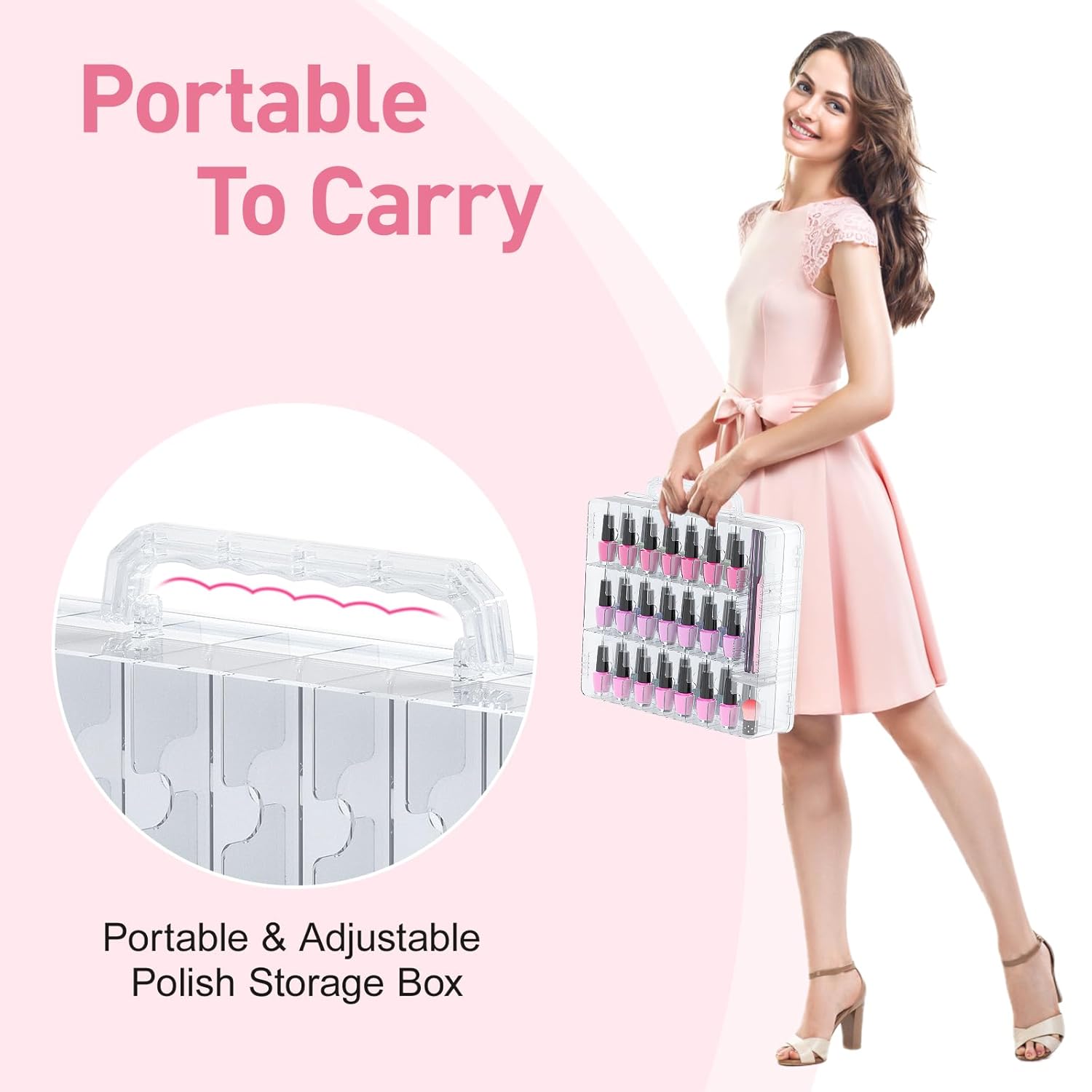 Beloving 48 Bottle Transparent Adjustable Nail Polish Holder Storage Case - Image 5