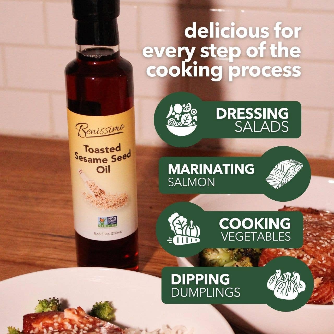 Benissimo 100% Toasted Sesame Oil, Glass Bottle, Non-GMO Cooking Oil, 8.45 FL Oz - Image 5