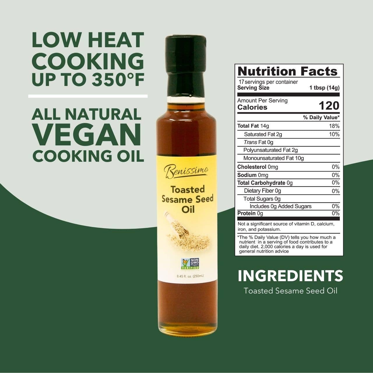 Benissimo 100% Toasted Sesame Oil, Glass Bottle, Non-GMO Cooking Oil, 8.45 FL Oz - Image 2
