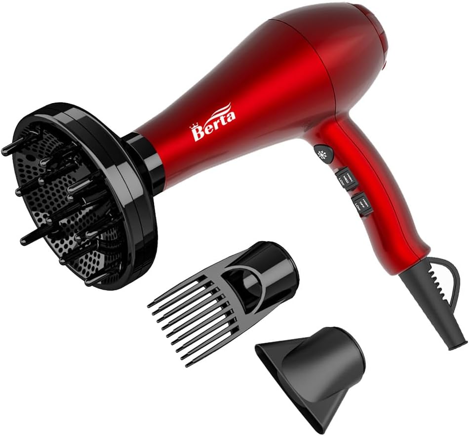 BERTA 1875W Powerful Negative Ions Hair Dryer Ceramic Professional Far Infrared Blow Dryer 2 Speeds 3 Heating Settings (3 Attachments) - Image 7