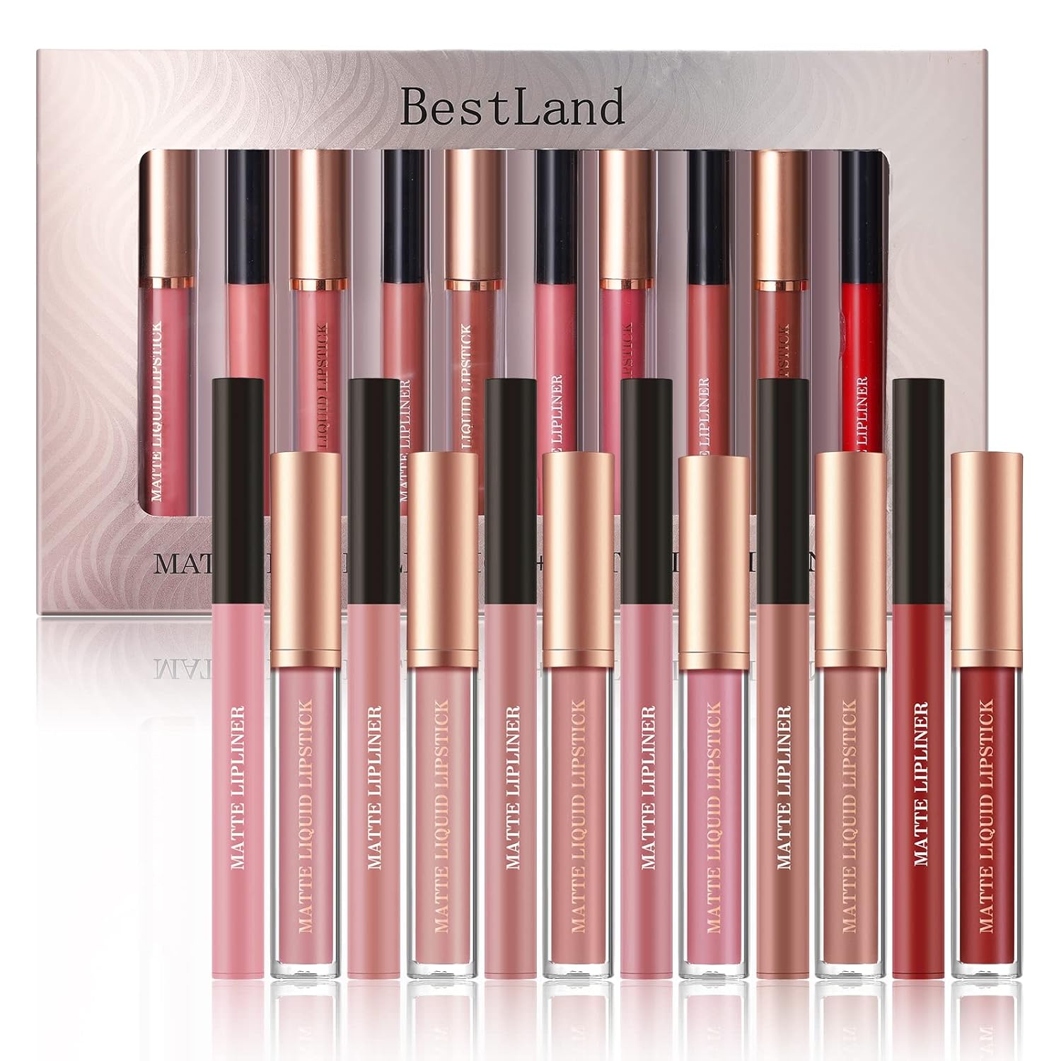 BestLand 12Pcs Matte Liquid Lipstick + Lip Liner Pens Set, One Step Lips Makeup Sets Pigment Velvety Nude Lip Stain Waterproof Long Wear Lip Gloss Make up Gift Set (Set C) - Image 2