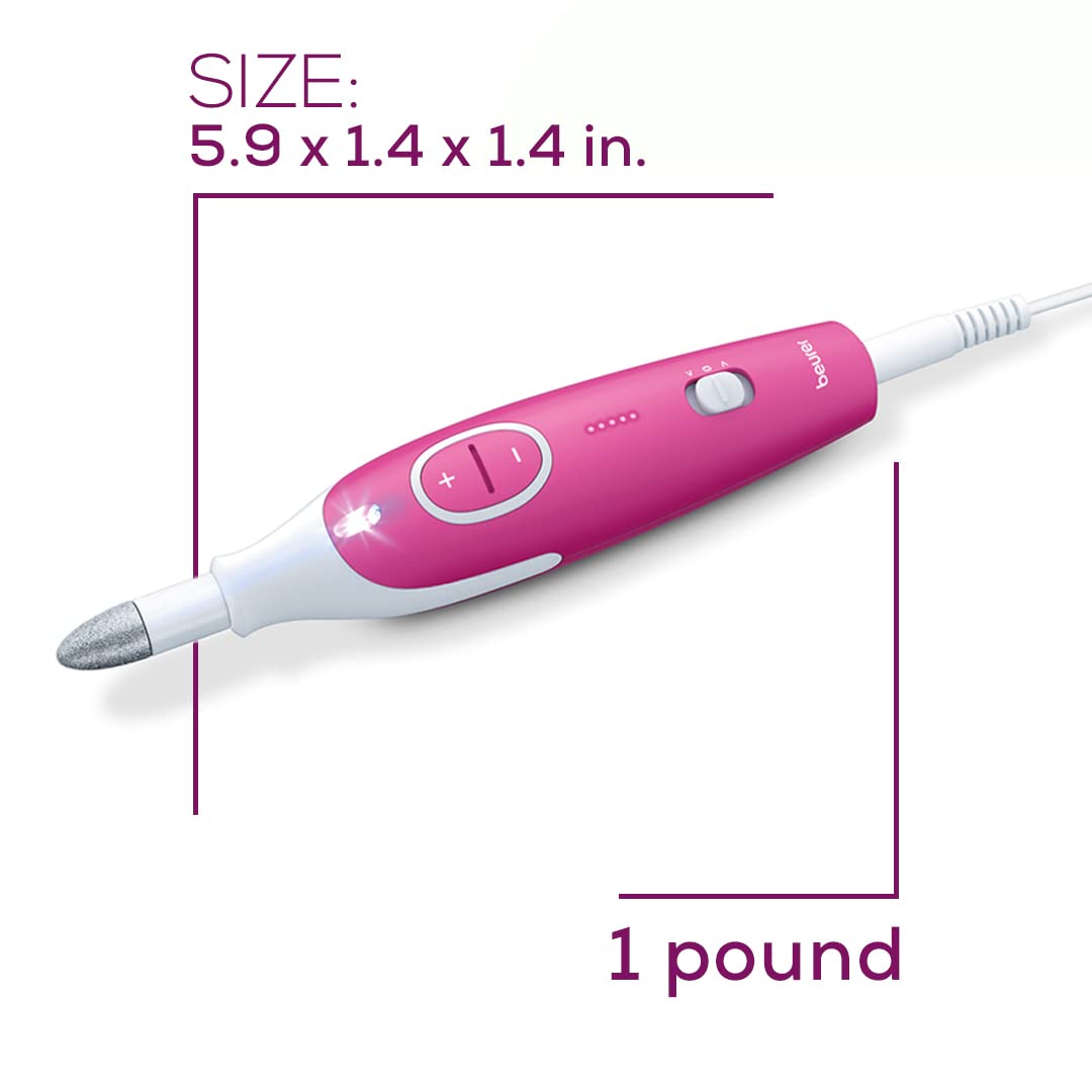Beurer MP44 Professional Manicure and Pedicure Nail Drill Set, E-File with 7 attachments, LED Light, Electric Nail File with Additional Manual Nail kit, Pink - Image 10