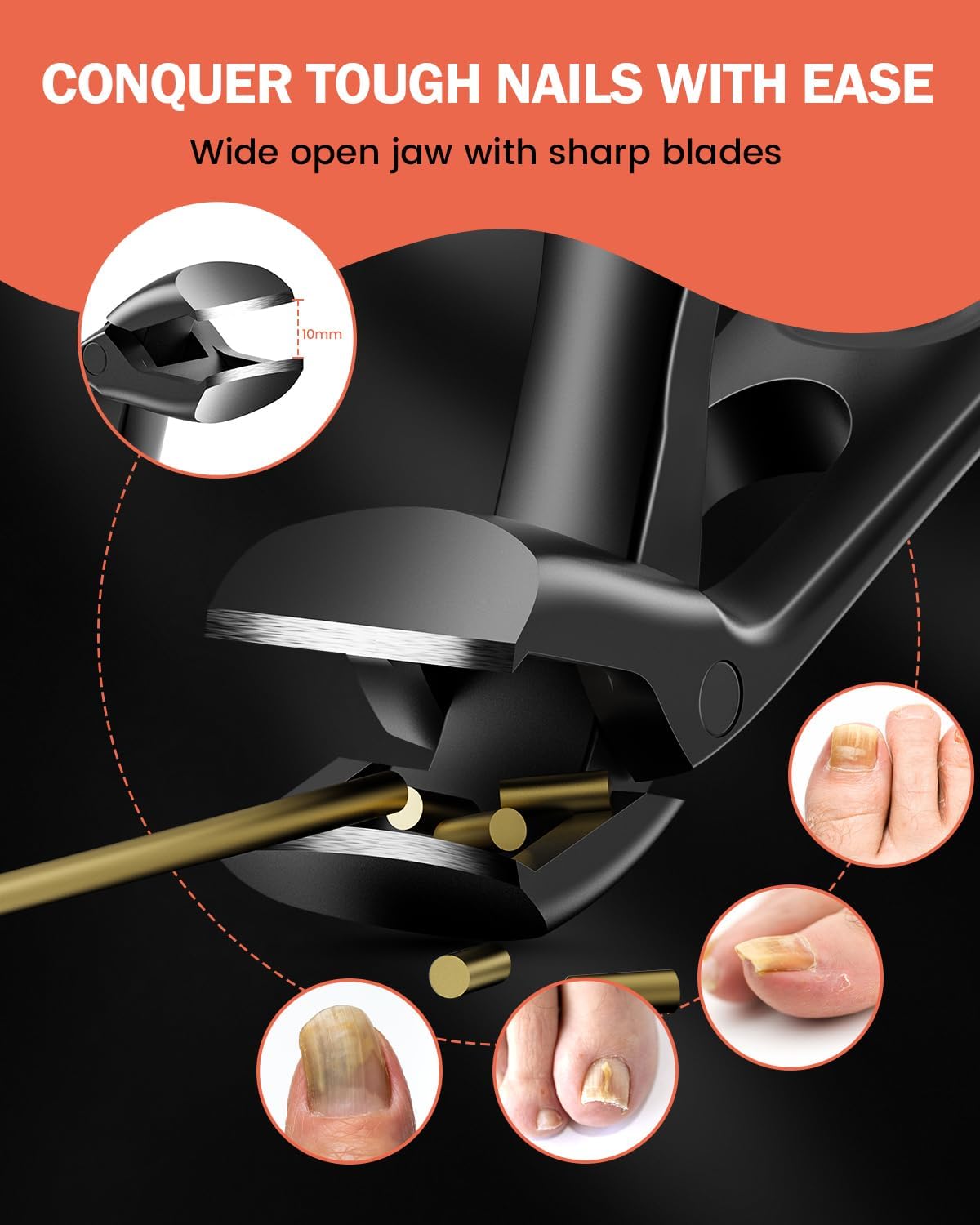 BEZOX Angled Toenail Clippers for Thick Toenails – Long Handle Toe Nail Clippers for Thick Nails for Seniors, Wide Jaw & Heavy-Duty Nail Cutters with Catcher - Black - Image 4