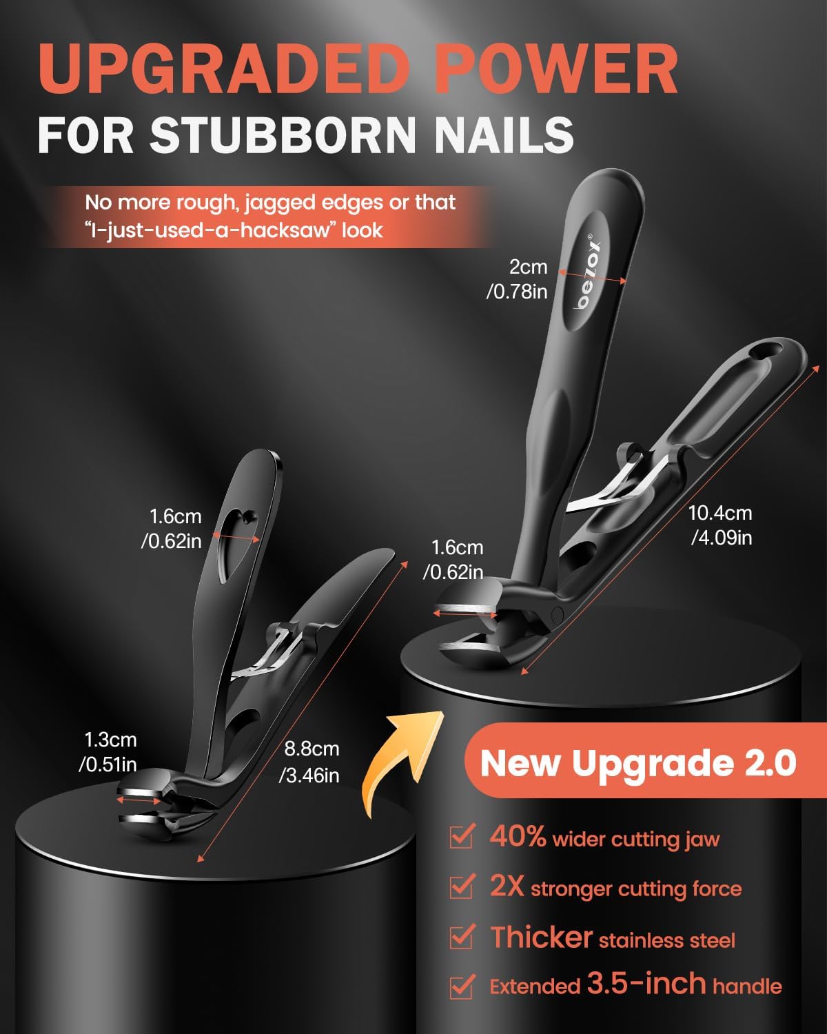 BEZOX Angled Toenail Clippers for Thick Toenails – Long Handle Toe Nail Clippers for Thick Nails for Seniors, Wide Jaw & Heavy-Duty Nail Cutters with Catcher - Black - Image 3
