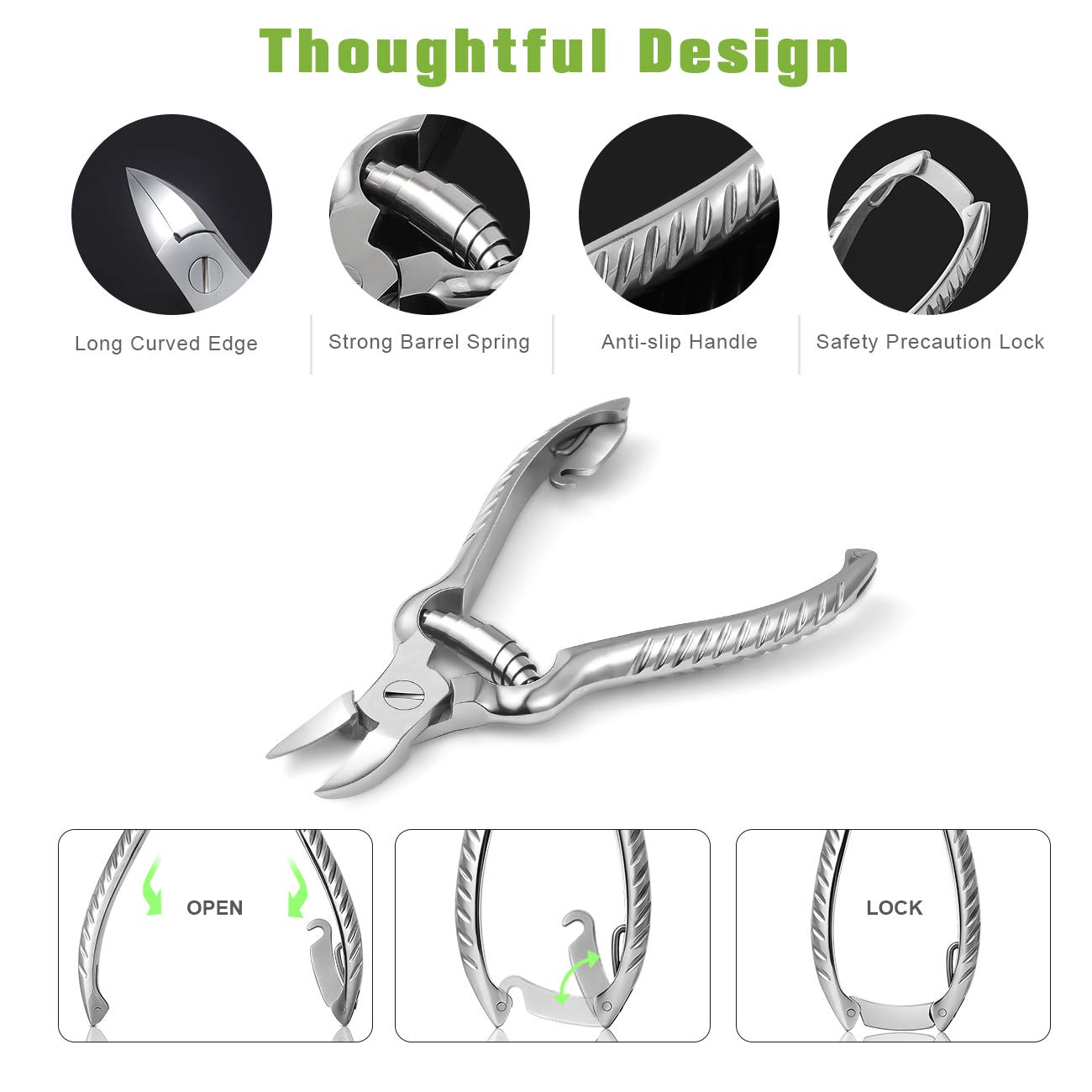 BEZOX Heavy Duty Podiatrist Toenail Clippers for Thick and Ingrown Nails, Stainless Steel Toe Nail Clipper, Pordiatry Ingrwon Toenail Tools - Silver - Image 3