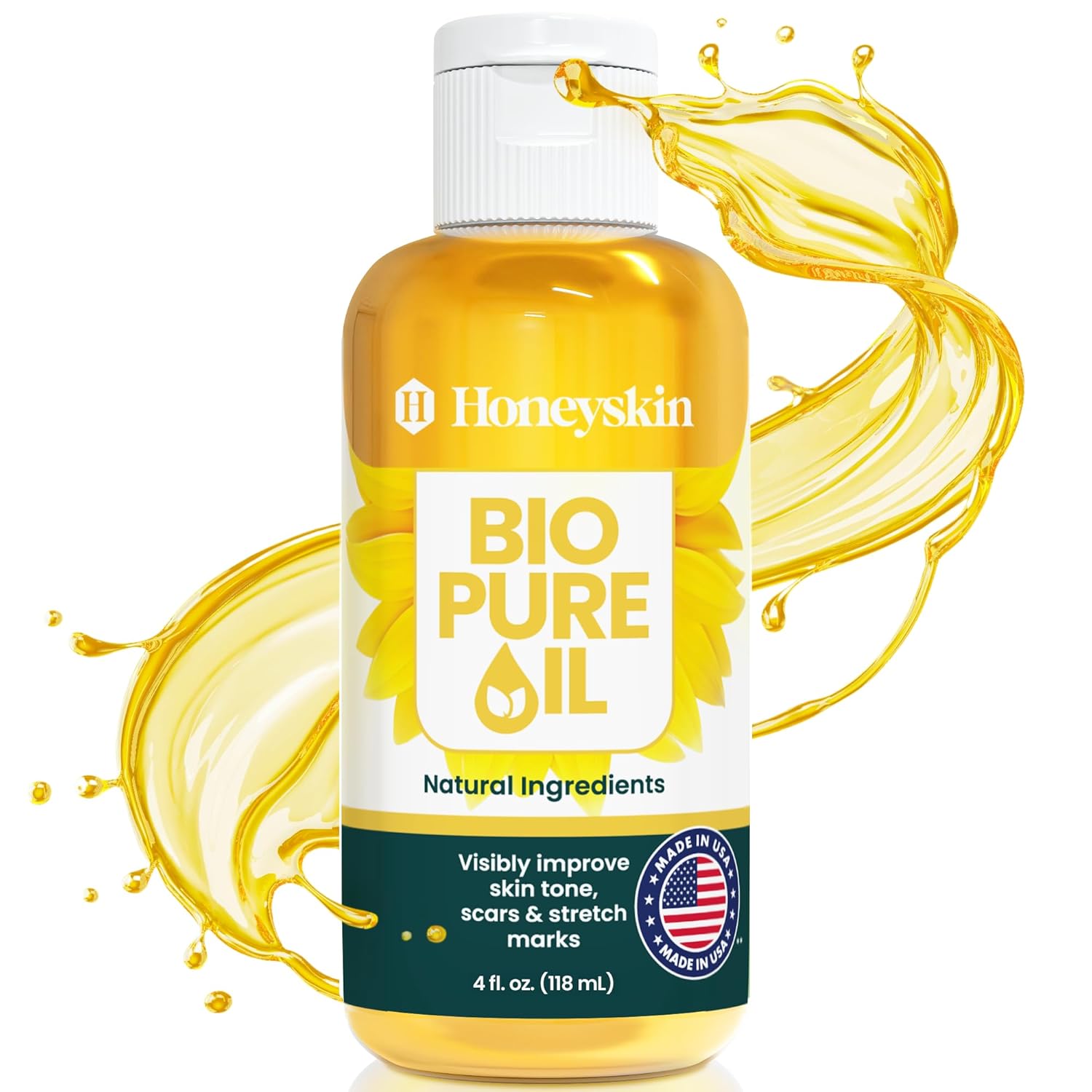 Bio Pure Skincare Oil - Moisturizer for Dry Skin - Pregnancy Stretch Mark Prevention - Oil for Scars - Stretch Mark Treatment with Sweet Almond for skin (4oz)