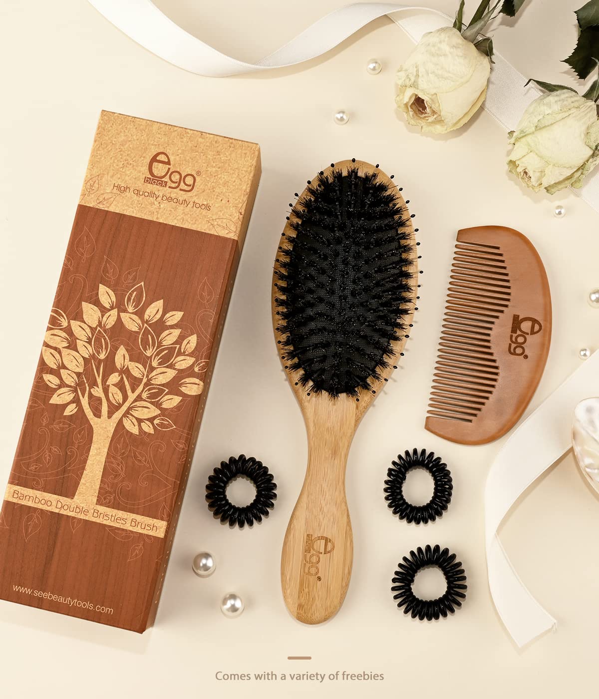 BLACK EGG Boar Bristle Brush for Wet/Dry Hair - Smoothing, Massaging, Detangling, Reduce Frizz, Restore Shine - Bamboo Brush for Women, Men, Kids - Image 8