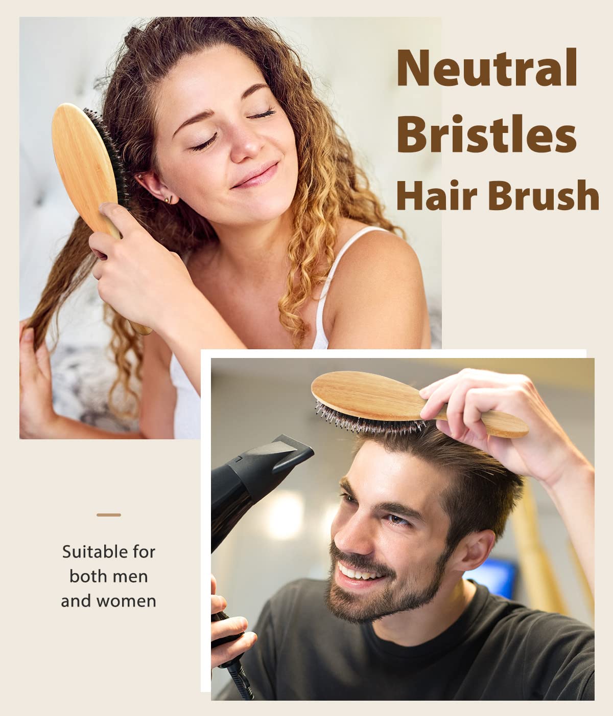 BLACK EGG Boar Bristle Brush for Wet/Dry Hair - Smoothing, Massaging, Detangling, Reduce Frizz, Restore Shine - Bamboo Brush for Women, Men, Kids - Image 3