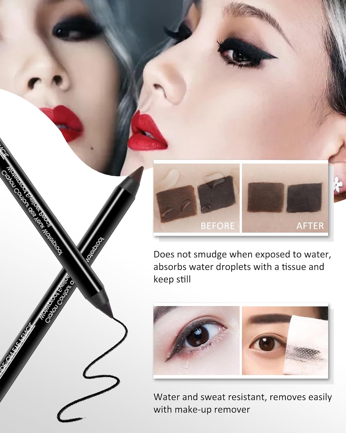 Black Gel Eyeliner-2 Pcs Black Waterproof Smudgeproof Matte Waterline Gel Eye Liner Pencil,Longlasting Eye Liner Pen, Smooth Easy-to-Sharpen Water Line Pencil for Older Women Eye Makeup,with Sharpener - Image 4