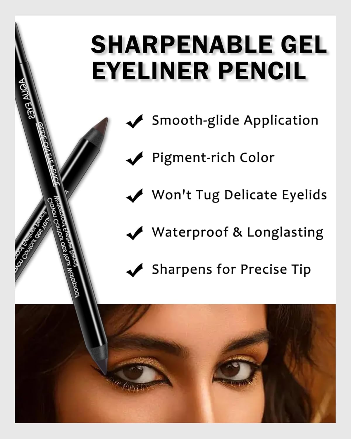 Black Gel Eyeliner-2 Pcs Black Waterproof Smudgeproof Matte Waterline Gel Eye Liner Pencil,Longlasting Eye Liner Pen, Smooth Easy-to-Sharpen Water Line Pencil for Older Women Eye Makeup,with Sharpener - Image 3