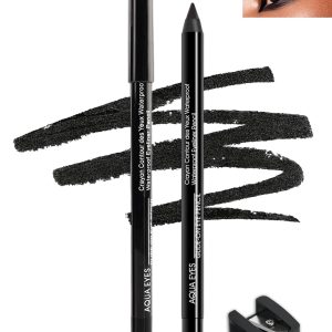 Black Gel Eyeliner-2 Pcs Black Waterproof Smudgeproof Matte Waterline Gel Eye Liner Pencil,Longlasting Eye Liner Pen, Smooth Easy-to-Sharpen Water Line Pencil for Older Women Eye Makeup,with Sharpener