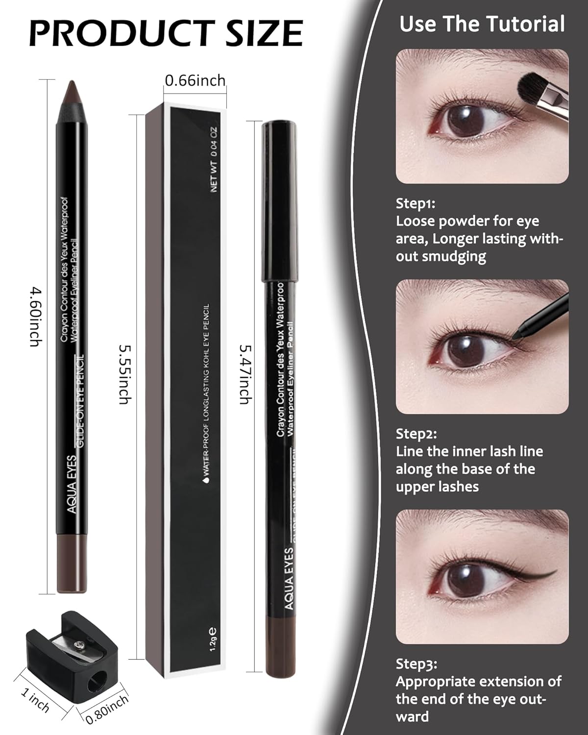 Black Gel Eyeliner-2 Pcs Black Waterproof Smudgeproof Matte Waterline Gel Eye Liner Pencil,Longlasting Eye Liner Pen, Smooth Easy-to-Sharpen Water Line Pencil for Older Women Eye Makeup,with Sharpener - Image 7