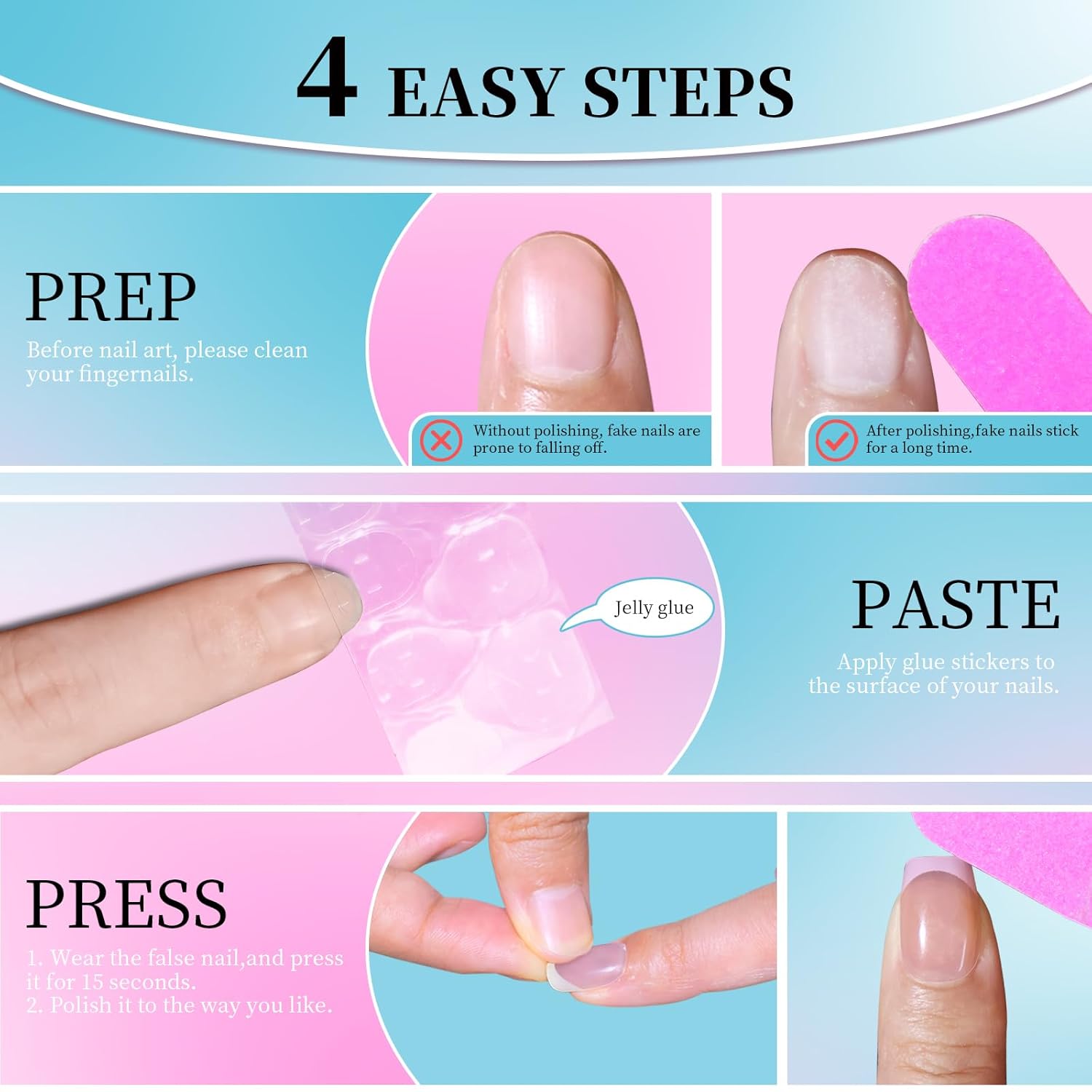 Black Press on Fake Nails Black Short Almond,Gel Glossy Acrylic Glue Stick on False Manicure Nail Kit for Women Girls,24PCS 12 Size - Image 6