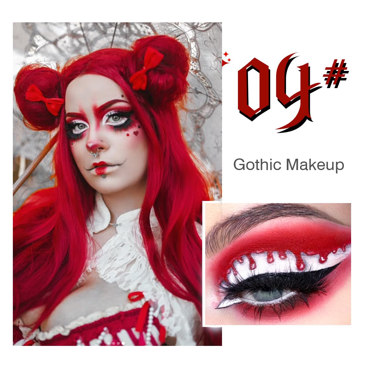 Black Red Eyeshadow Palette, Highly Pigmented True Red White Dark Grey Goth Smoky Eyeshadow Palette, 6 Color Matte Shimmer Burgundy Metallic Halloween Makeup Palette for Zombie Vampire Clown,Blendable - Image 2