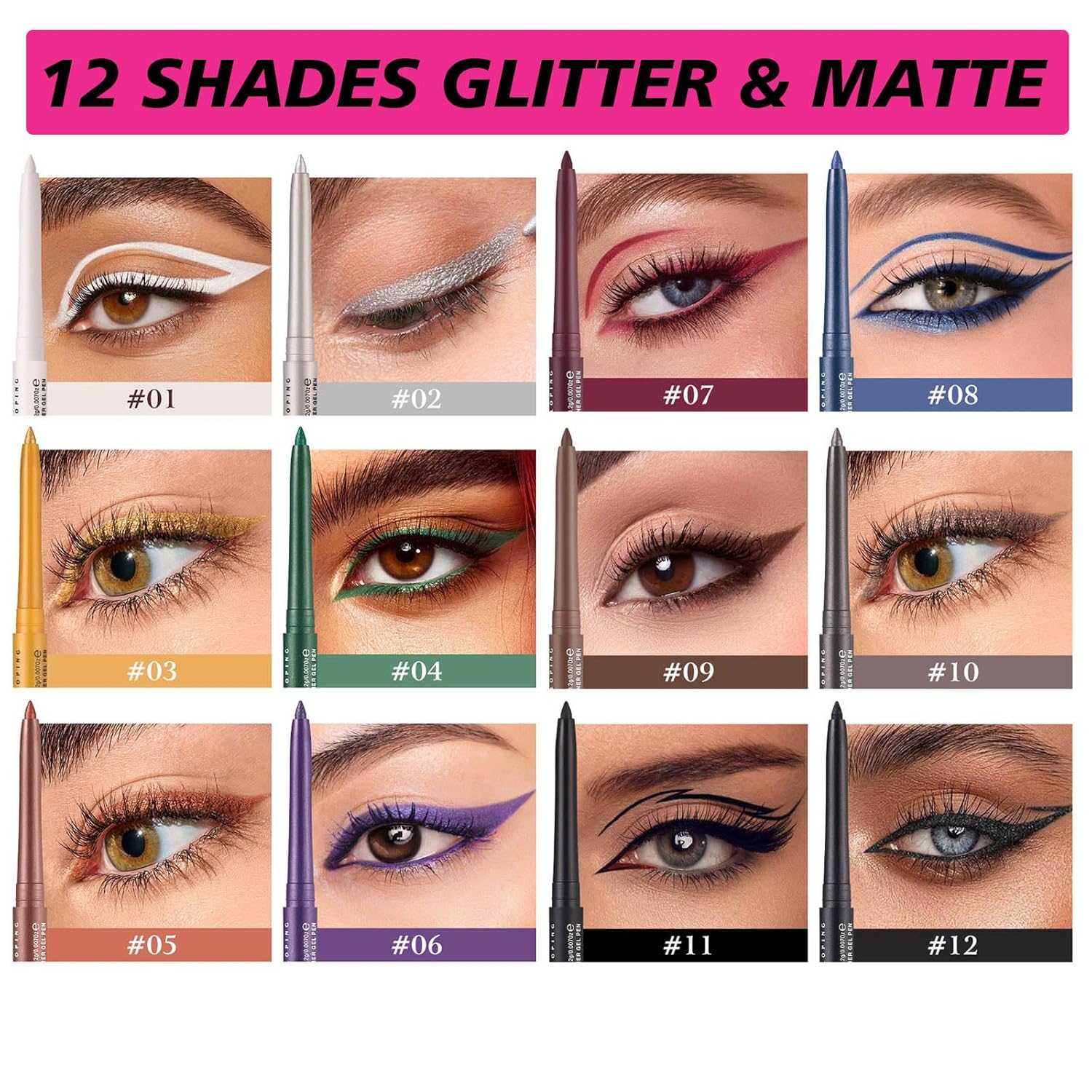 Black Shimmer Eyeliner Pencil Waterproof Retractable Black Gel Eyeliner Smudge-proof Hypoallergenic Makeup (12#) - Image 5