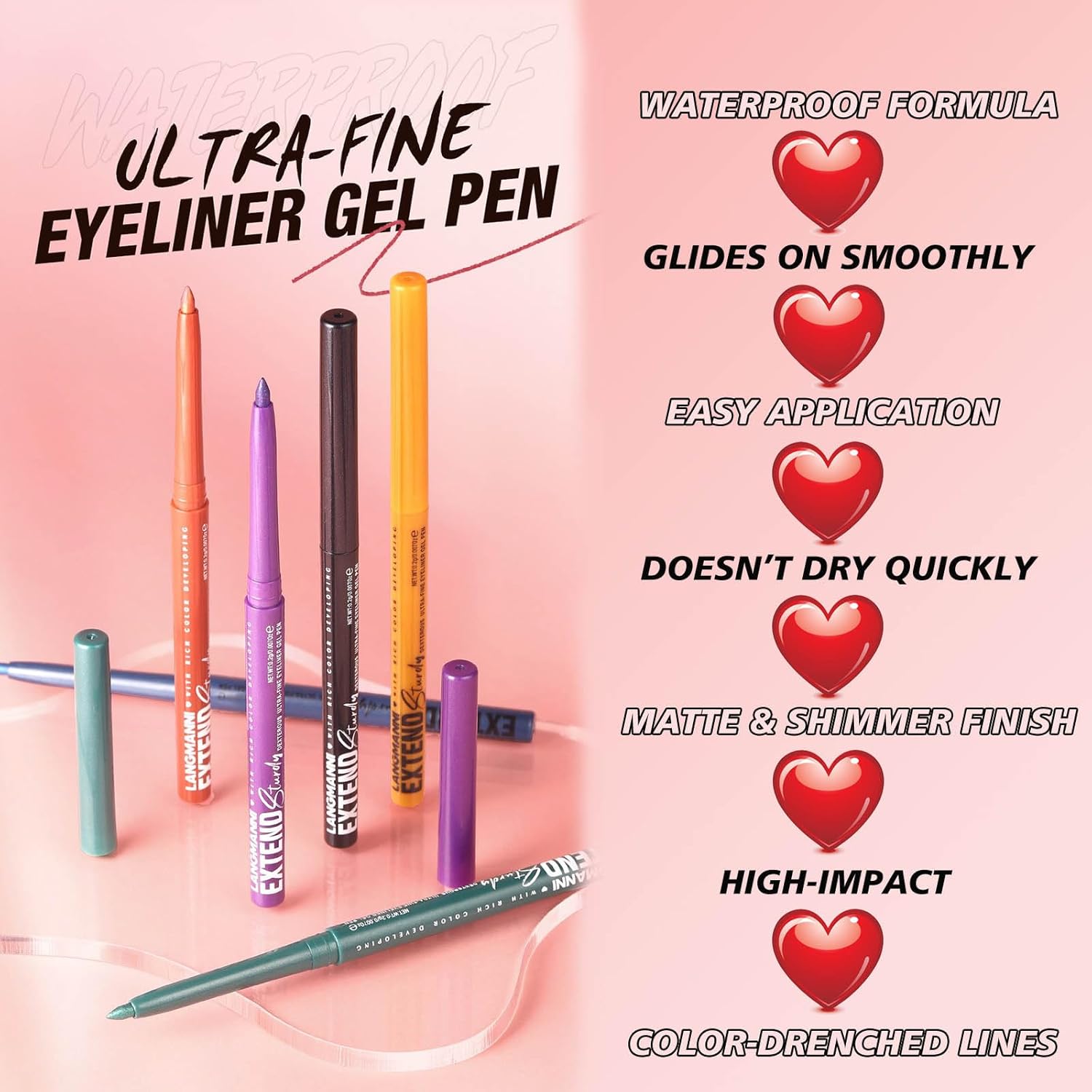 Black Shimmer Eyeliner Pencil Waterproof Retractable Black Gel Eyeliner Smudge-proof Hypoallergenic Makeup (12#) - Image 7