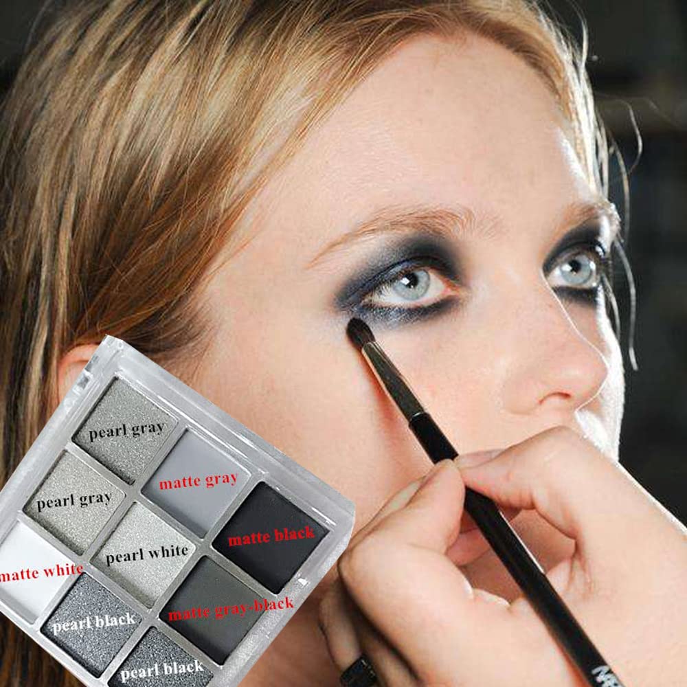 Black Smokey Eyeshadow Palette, 9 Colors Black Silver Gray White Goth Eyeshadow Makeup Palette, Waterproof Cool Toned Matte Glitter Eyeshadow Palette Sombras De Ojos Profesional - Image 3