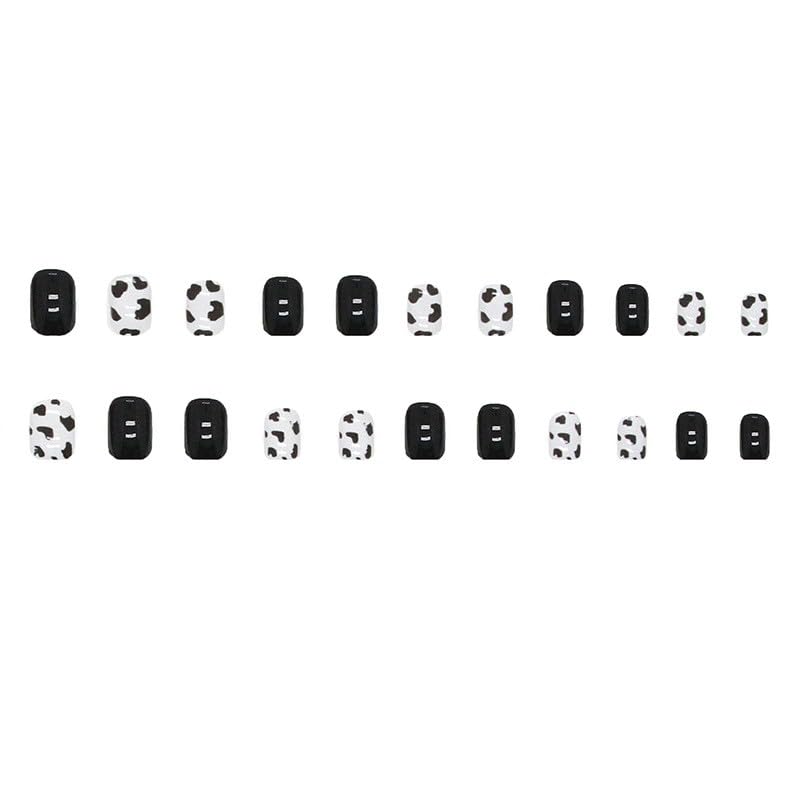 Black White Press on Nails Short Medium Square Fake Nails with Cow Printed Design, Press ons Artificial Acrylic Full Cover False Stick on Nail for Women Daily Wear Wedding Manicure 24Pcs - Image 3