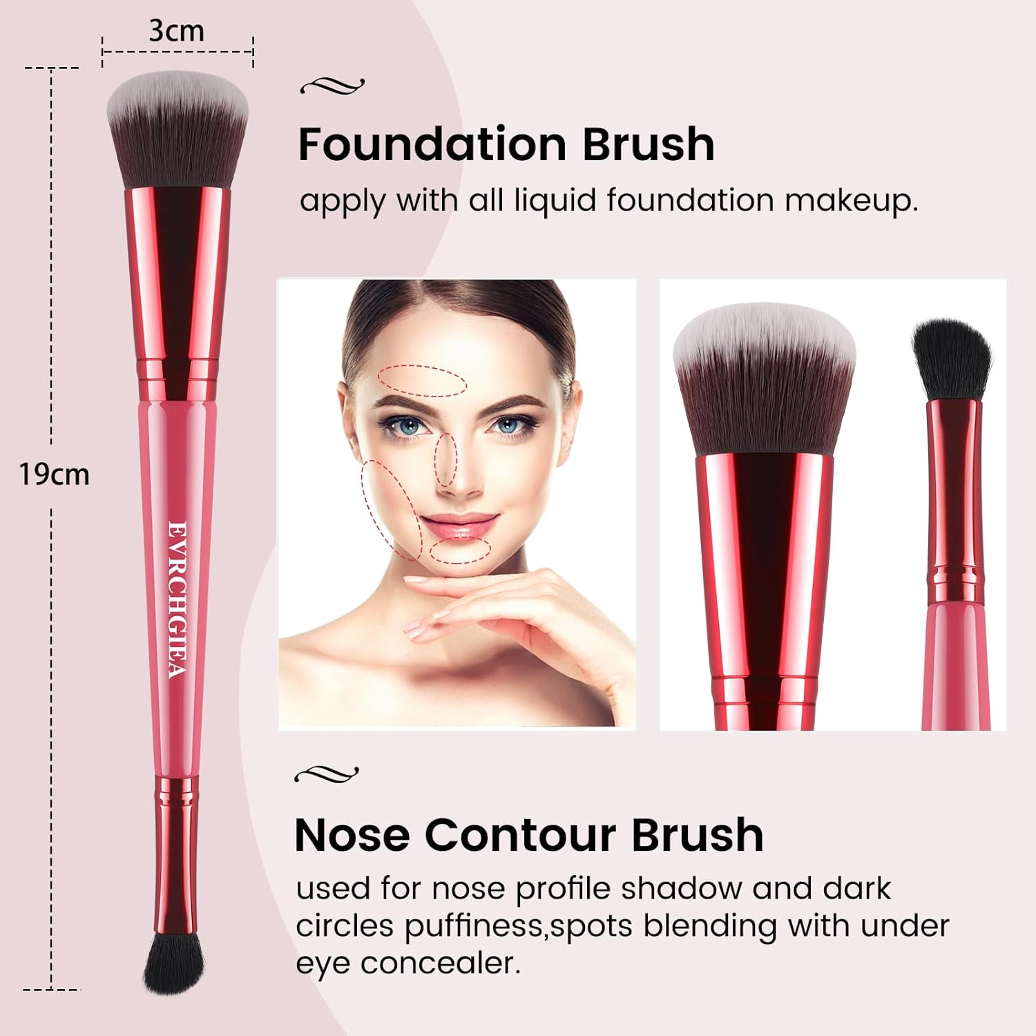 Blending Contour Brush for Makeup, Foundation Contour Concealer Brush Set, Foundation Brush for Liquid Makeup, Cream, Dual Sided Makeup Brushes Good for Travel - Image 3