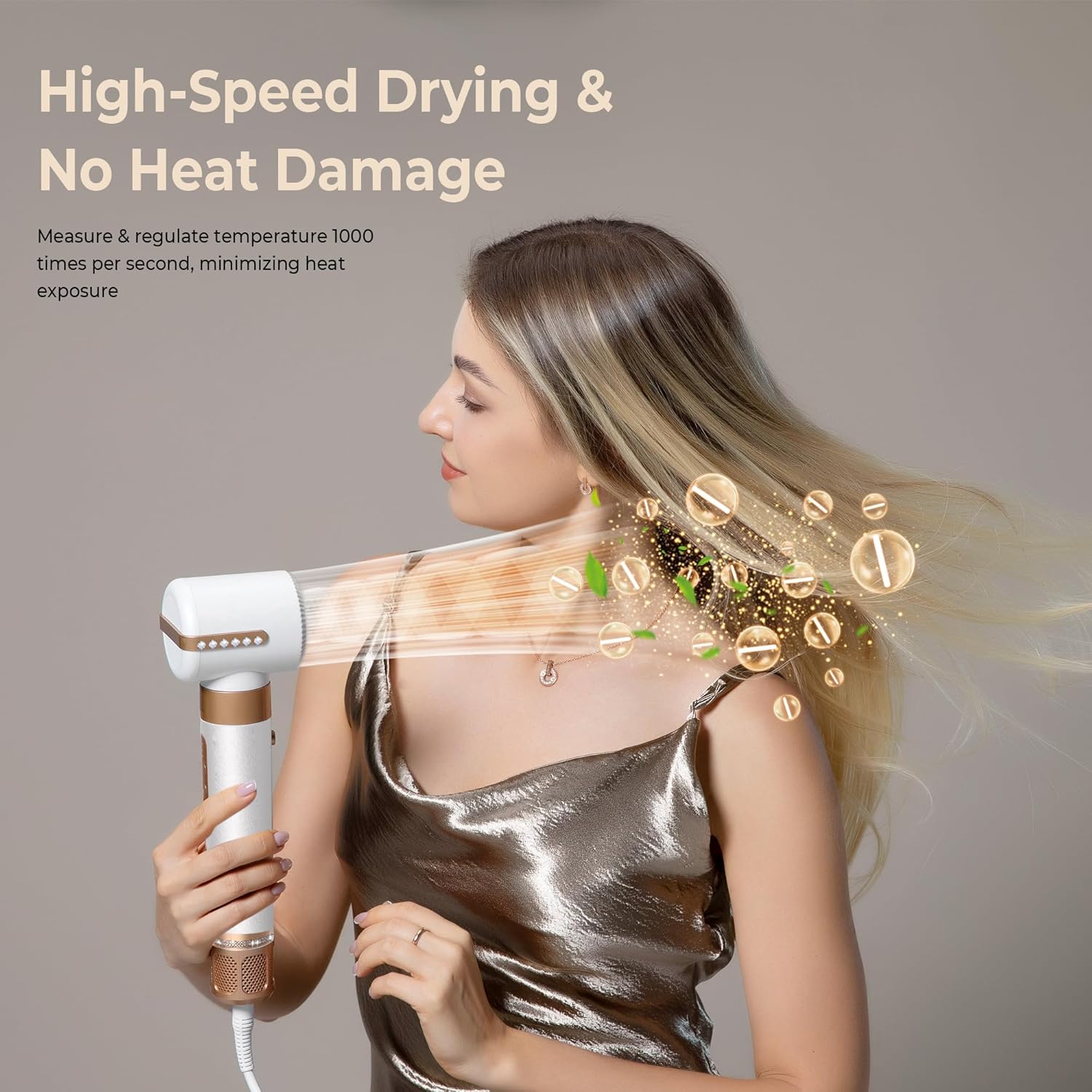 Blow Dryer Brush 7inONE,110000RPM High-Speed Negative Ionic Hair Dryer with Diffuser Concentrator,Curling Iron Hair Straightener Round Brush Blow Out Magic Styler,Volumizing Air Styler (White Gold) - Image 7