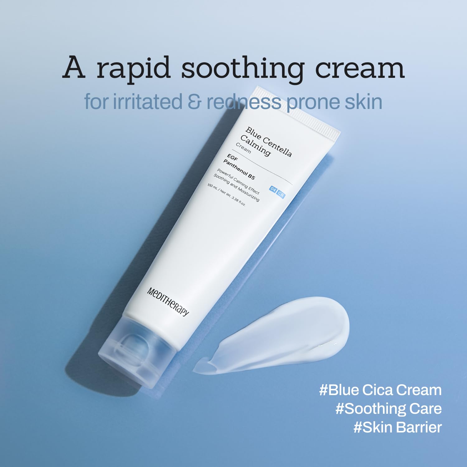 Blue Centella Calming Cream - Hydrating Korean Face Moisturizer - Rapid Soothing Moisturizer Face Cream for All Types - Strengthening Skin Barrier for Glowing Skin - Non-Clogging Pore 3.38 fl oz. - Image 2