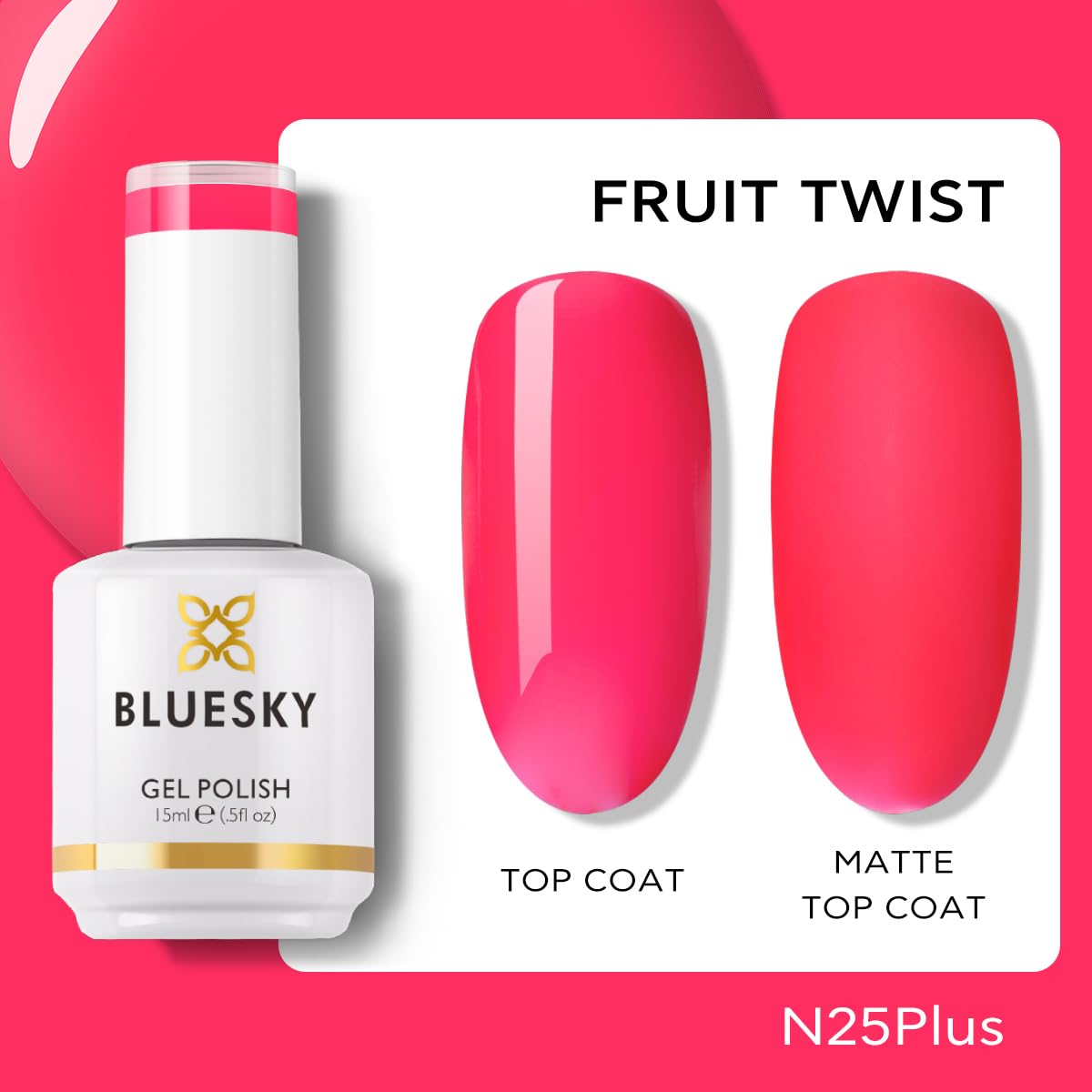 BLUESKY Pink gel polish - Fresh Neon Pink Soak off Nail Polish,Professional Salon Quality,Vegan,Nail Art,Gift For Women,15ml N25P Fruit Twist - Image 2