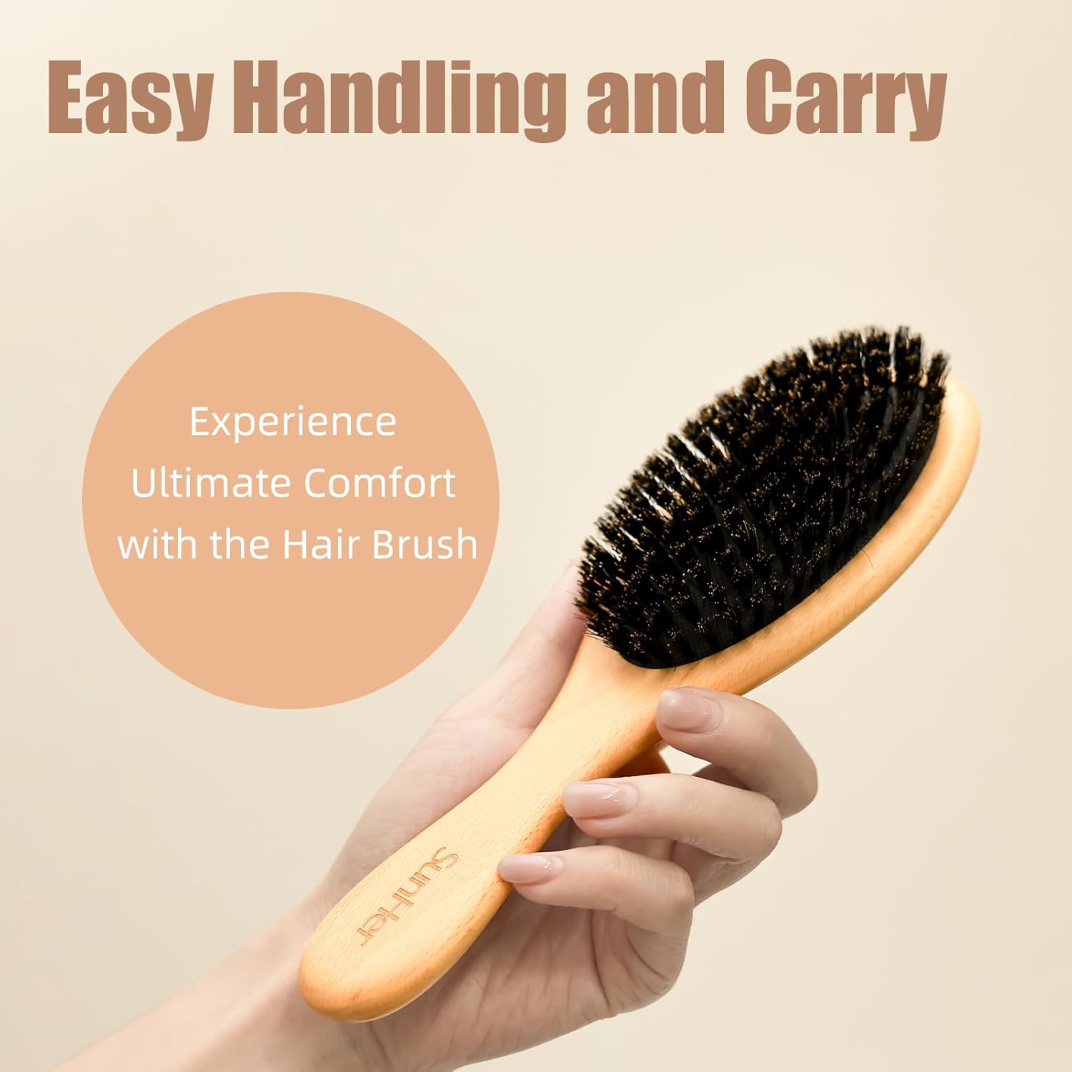 Boar Bristle Hair Brush - 100% Soft Natural Bristles for Women Men Kids Restore Shine and Fine - Wooden Hairbrush with Plastic Tail Comb for Short Thin Dry Hair - Image 5