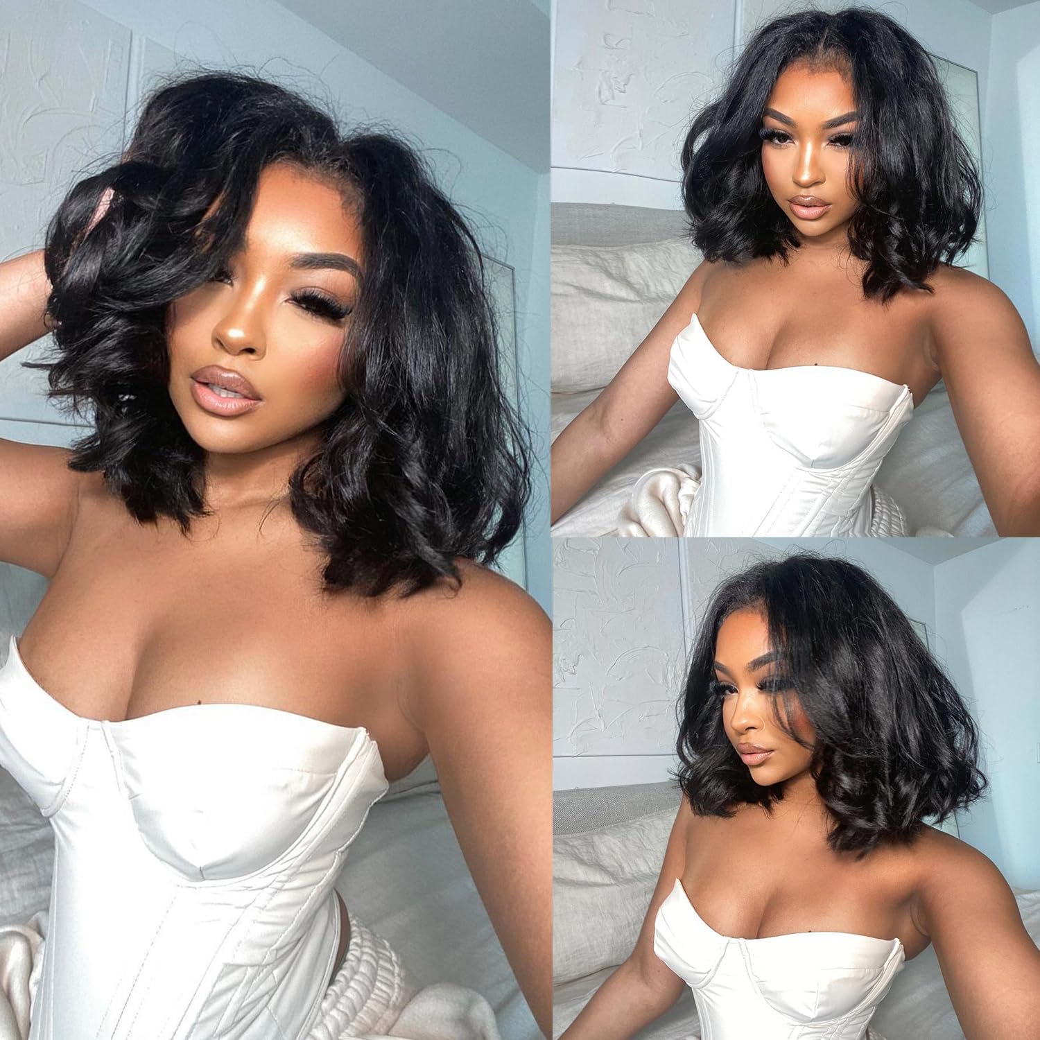 Bob Wig Human Hair 13x4 Frontal Lace Wig 14 Inch Body Wave 180% Density HD Transparent Lace Front Wigs Human Hair Wigs for Black Women Pre Plucked Natural Black - Image 3
