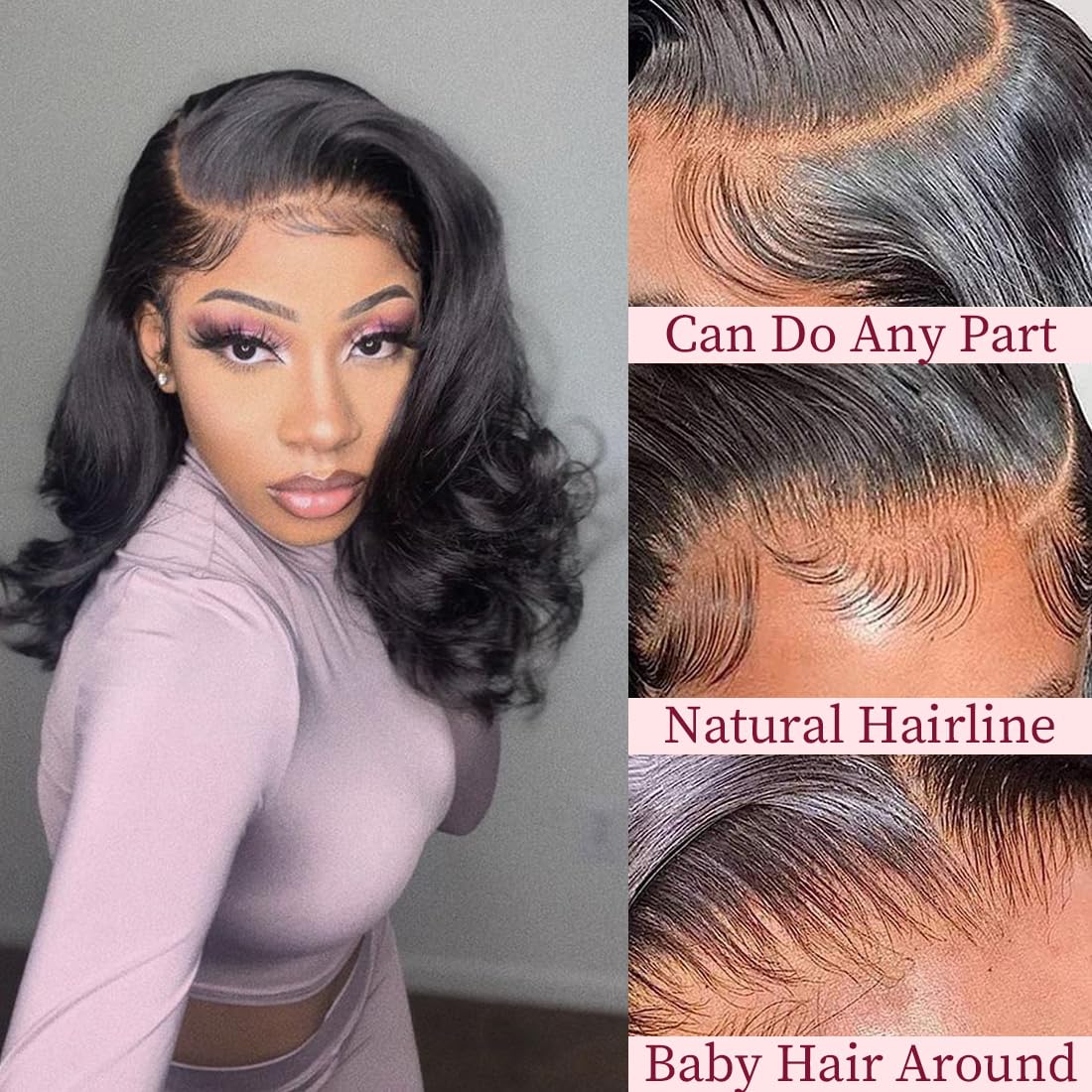 Bob Wig Human Hair 13x4 Frontal Lace Wig 14 Inch Body Wave 180% Density HD Transparent Lace Front Wigs Human Hair Wigs for Black Women Pre Plucked Natural Black - Image 2