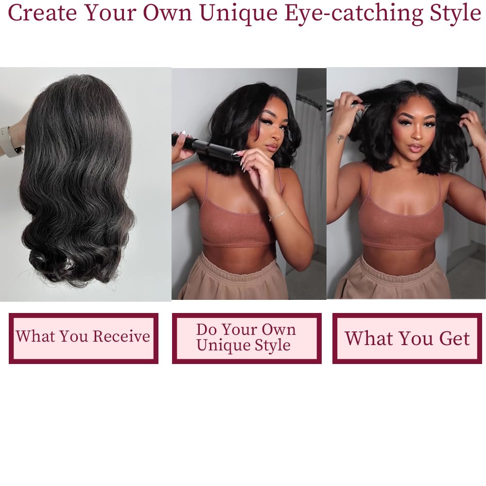 Bob Wig Human Hair 13x4 Frontal Lace Wig 14 Inch Body Wave 180% Density HD Transparent Lace Front Wigs Human Hair Wigs for Black Women Pre Plucked Natural Black - Image 6